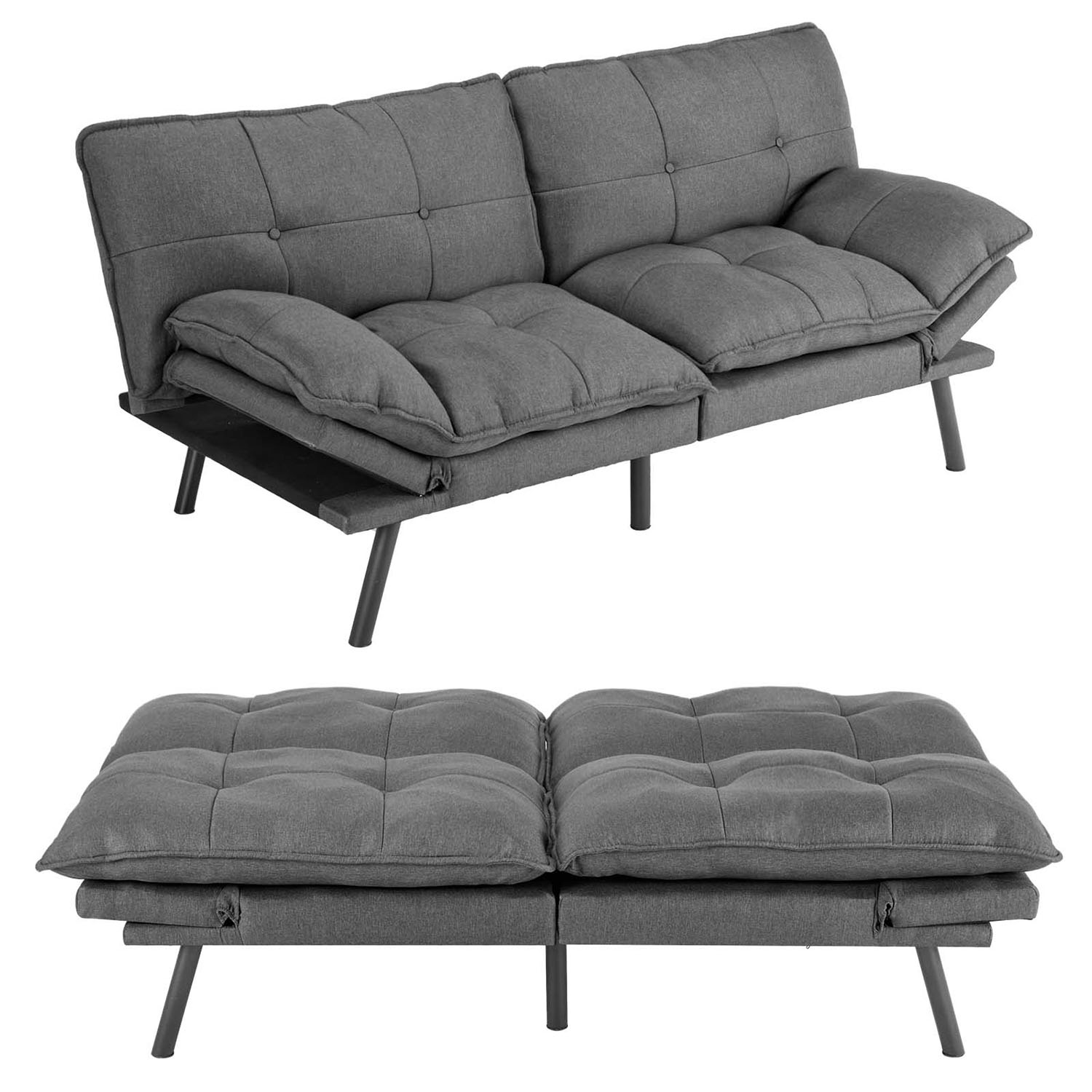Sumyeg LH-G10105960 Folding Sofa Bed 70.68-Inches Modern Gray Linen 3 -seater Reclining Sofa
