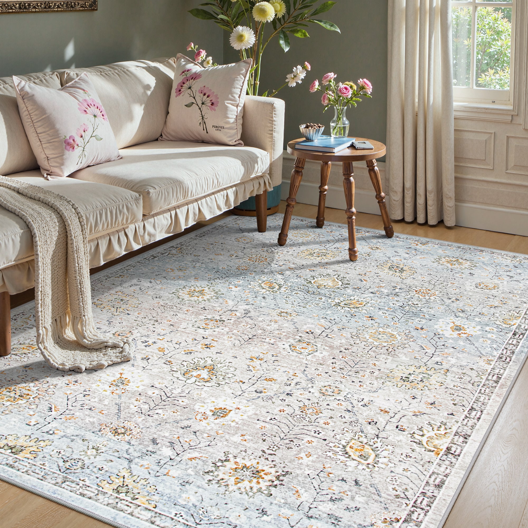 Lahome AR-DYR-201-LP1 5 x 7 (ft) Light Pink Vintage Full Coverage Classic Short Pile Velvet Rectangular Indoor Area Rug