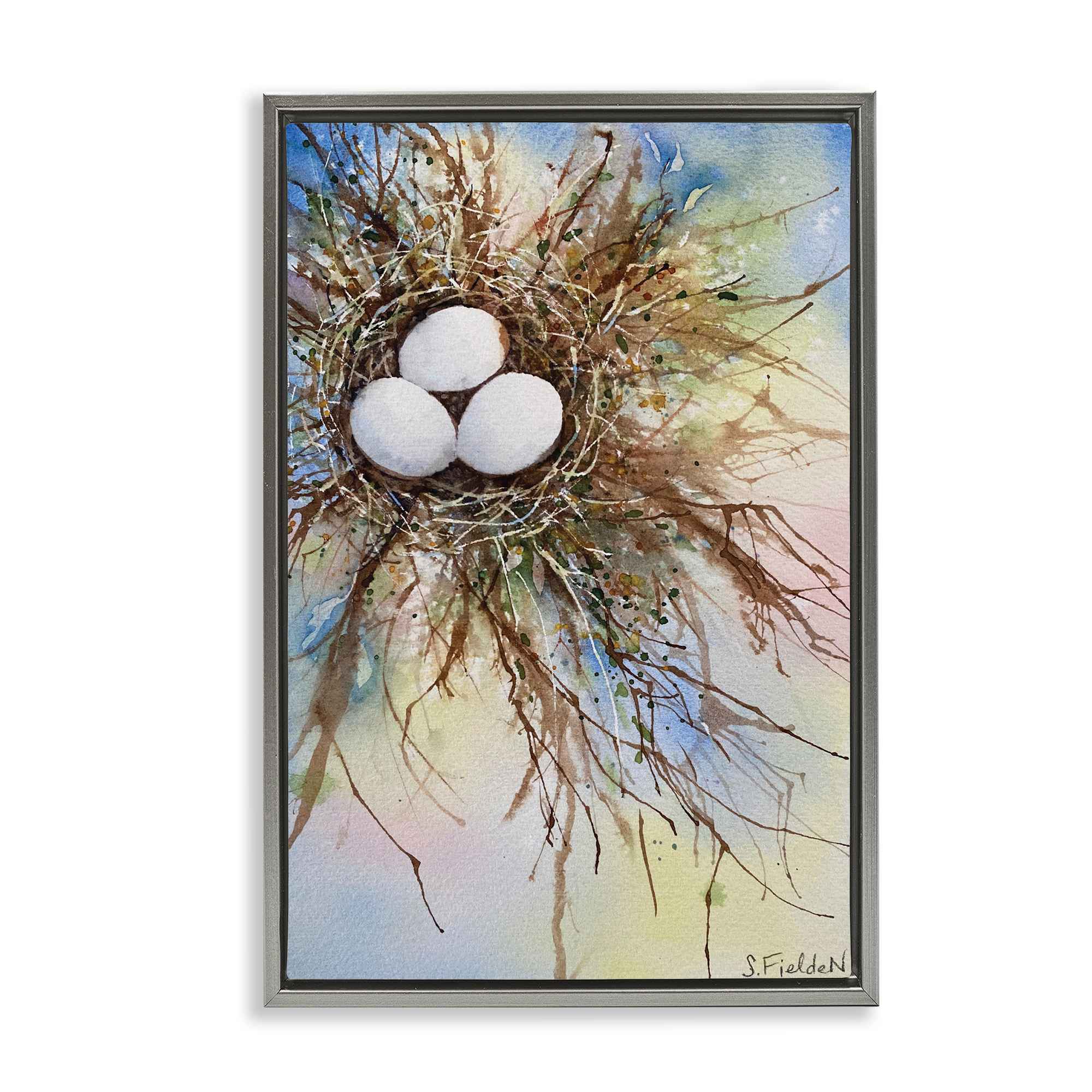 Stupell Industries BS-573-FFL-20X30 Modern Watercolor Bird Nest Gray Framed Floater Canvas Wall Art By Stephanie Fielden 21 x 31