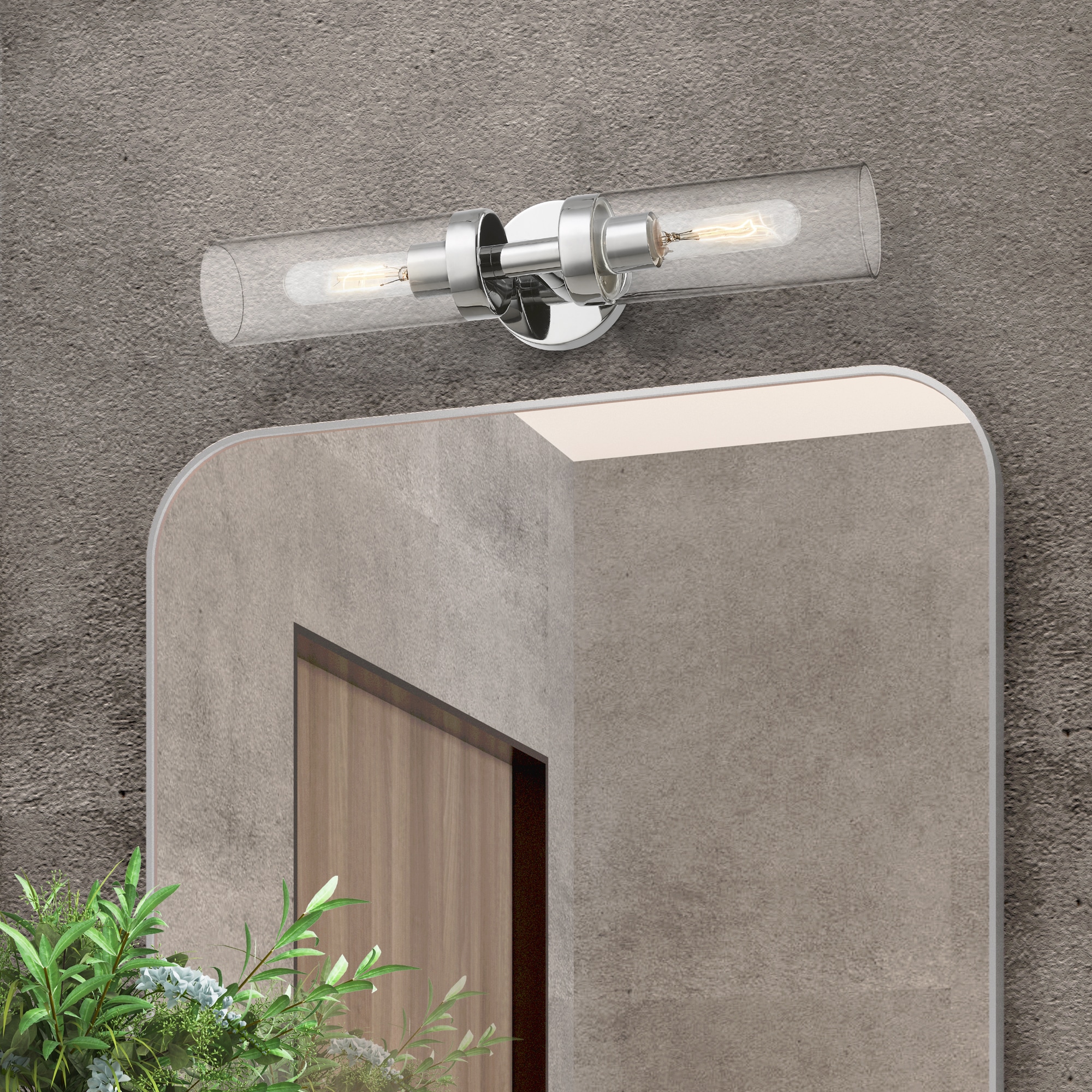 Ludlow Polished Chrome 2-Light Vanity with Clear Glass Shades