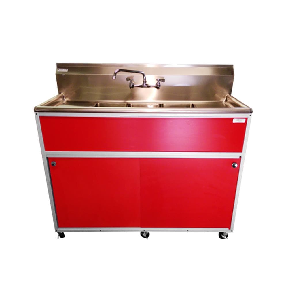 MONSAM PSE2003SD RED Red Triple Bowl Stainless Steel Foodservice Portable Sink
