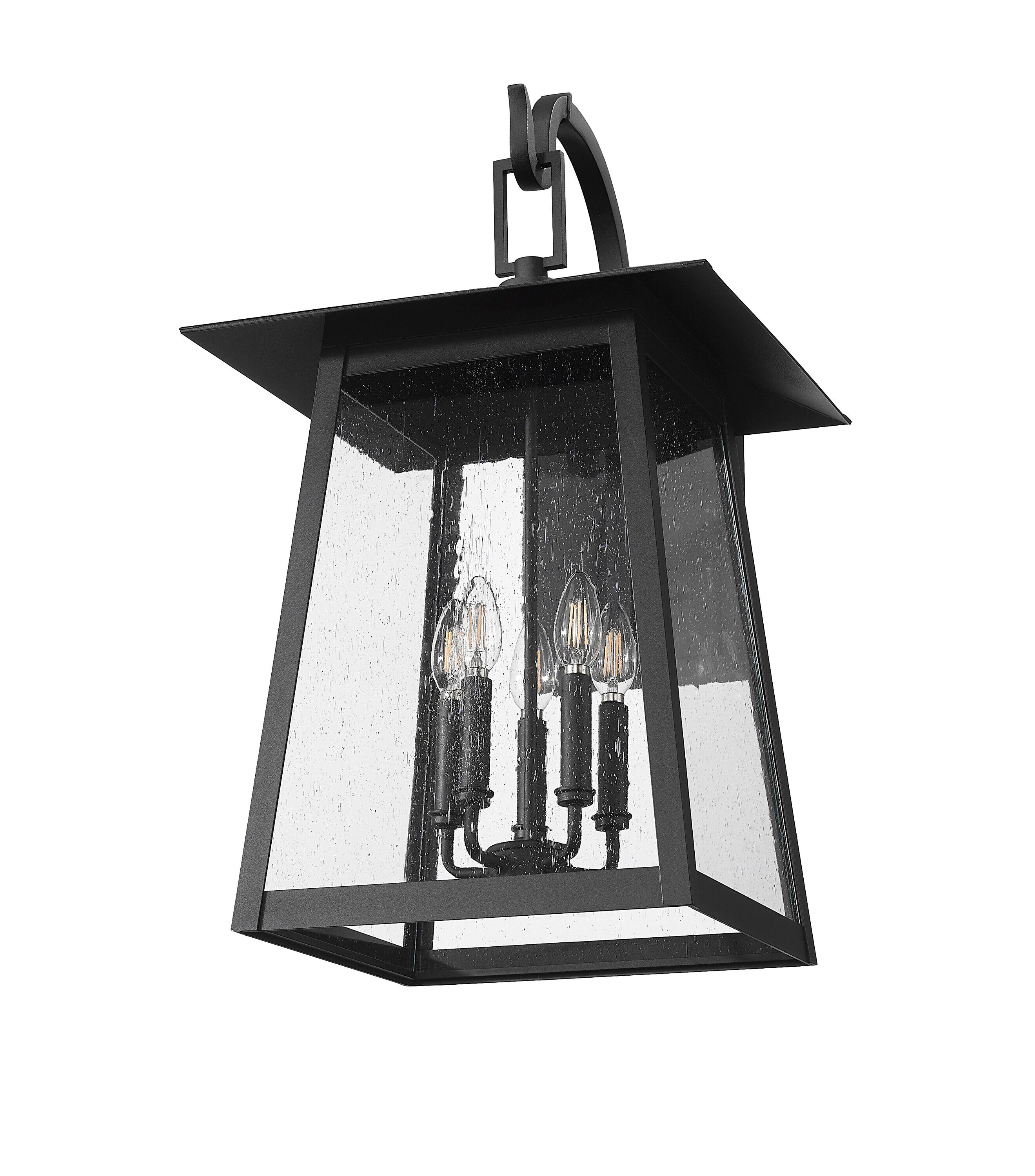 Rainer Black 5-Light Outdoor Wall Lantern with Seeded Glass