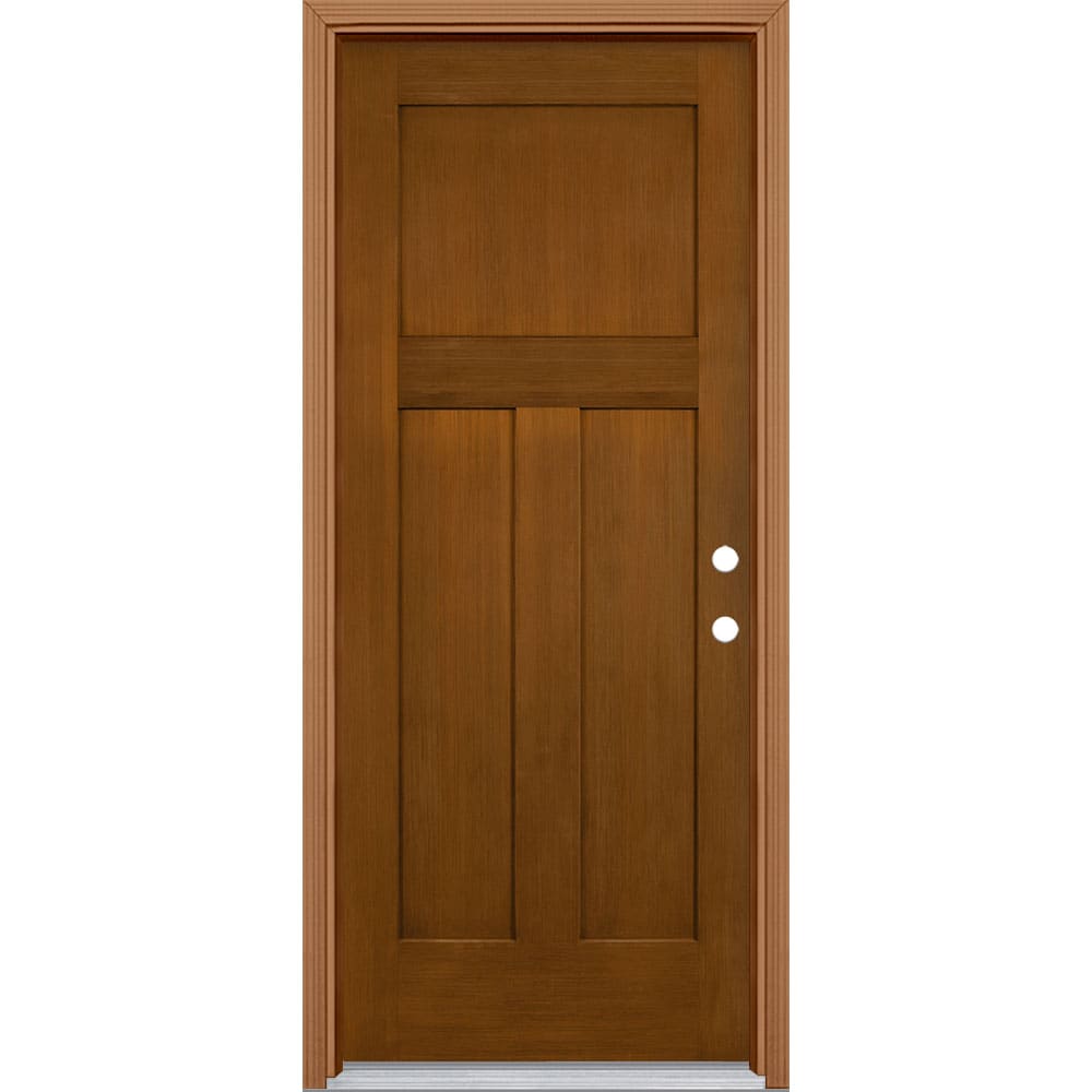 Masonite 6264 32-in x 80-in x 4-9/16-in Fiberglass No glass Left-hand inswing Woodhaven Stained Prehung Front Door with Brickmould Insulating core