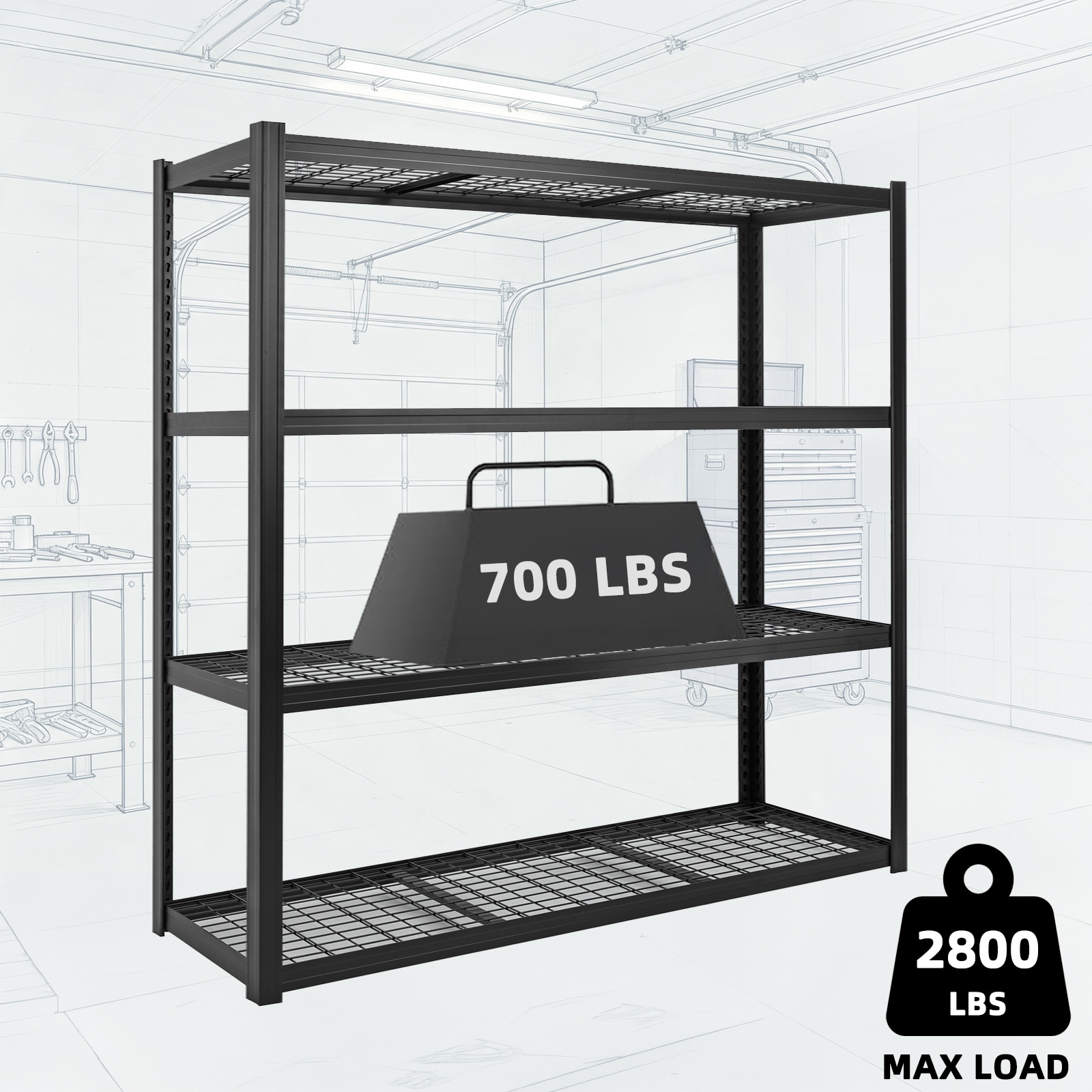Maocao Hoom 70.8-in W x 23.6-in D x 70.8-in H 4 -Tier Heavy Duty Black Metal Wire Utility Shelving Unit