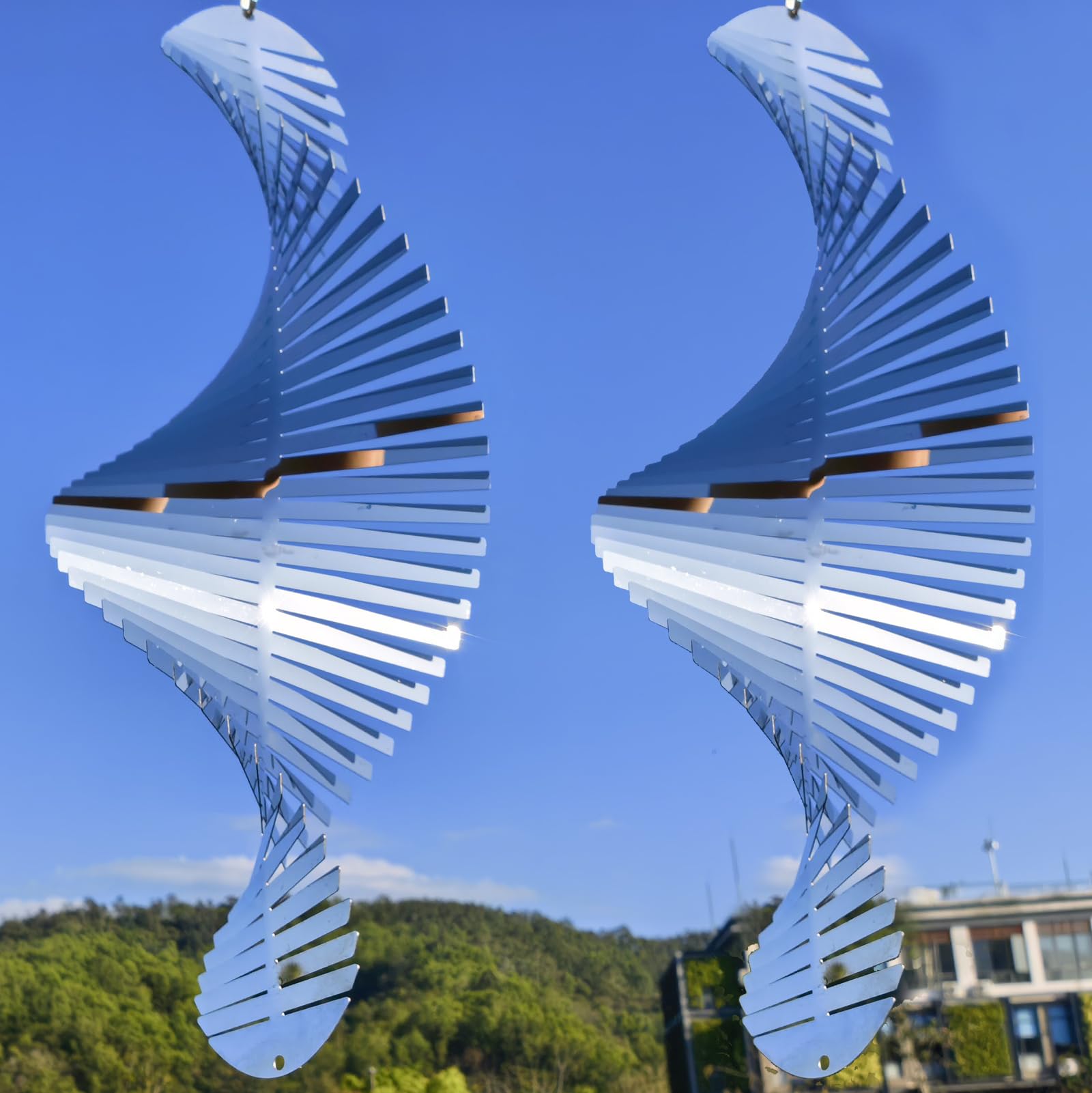 Justincity  Stainless Steel Bird Scare Devices 2 Pack High Reflective Wind Spinners for Outdoor Garden Patio and Orchard Protection 15.8 in by