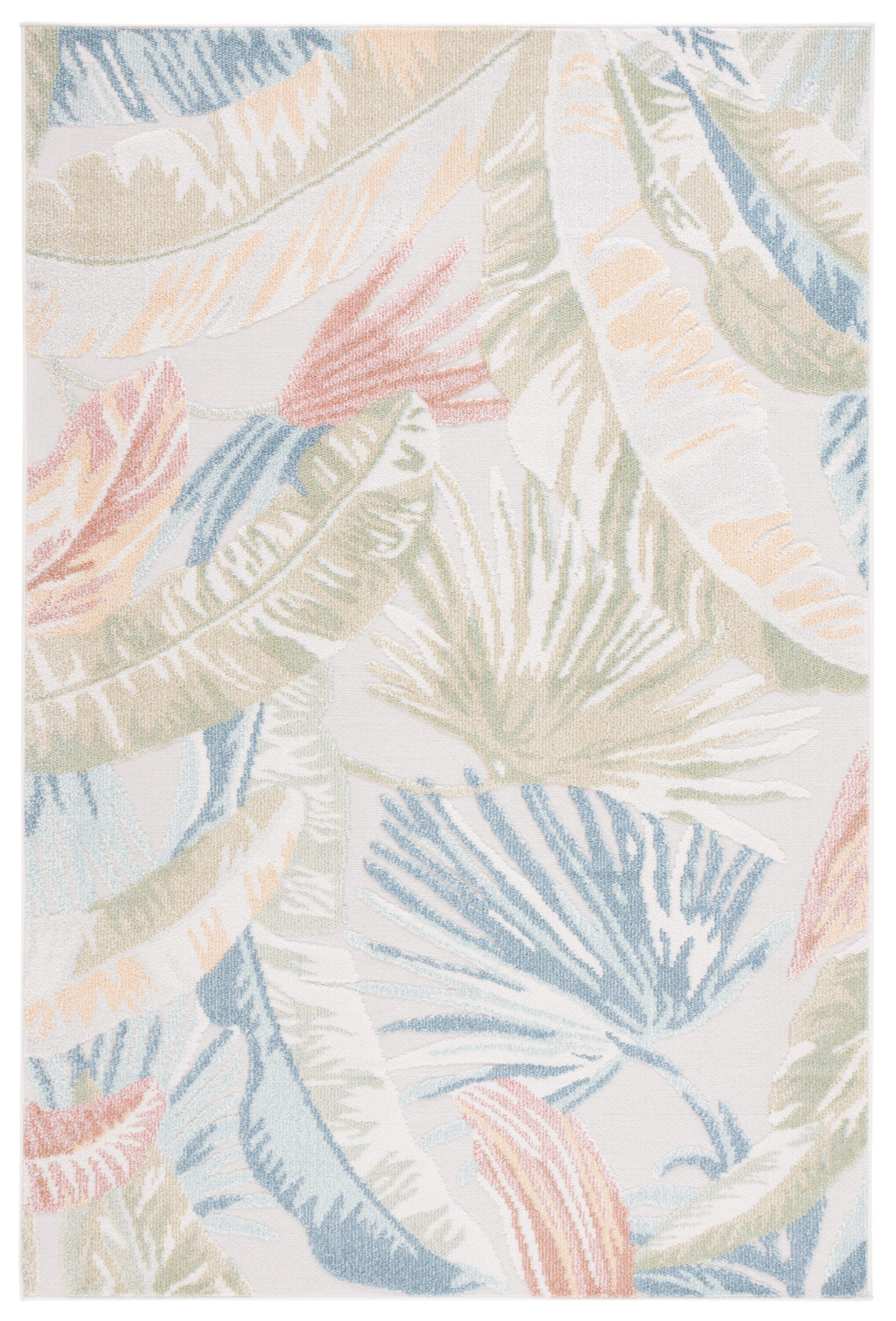 Lush Florals 79'' Square Light Green & Beige Easy-Care Outdoor Rug