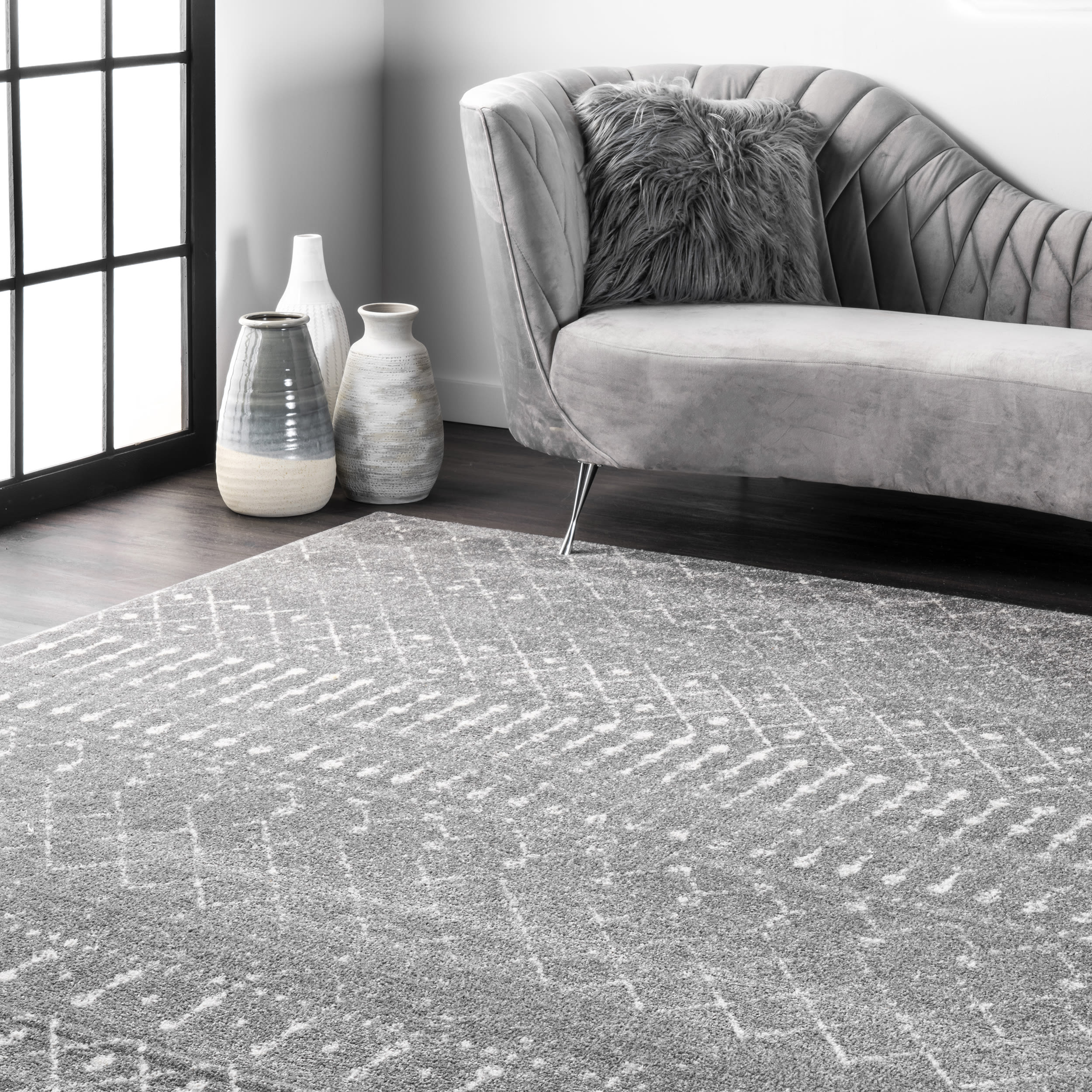 Dark Gray Moroccan Trellis Reversible Area Rug, 8' x 11'