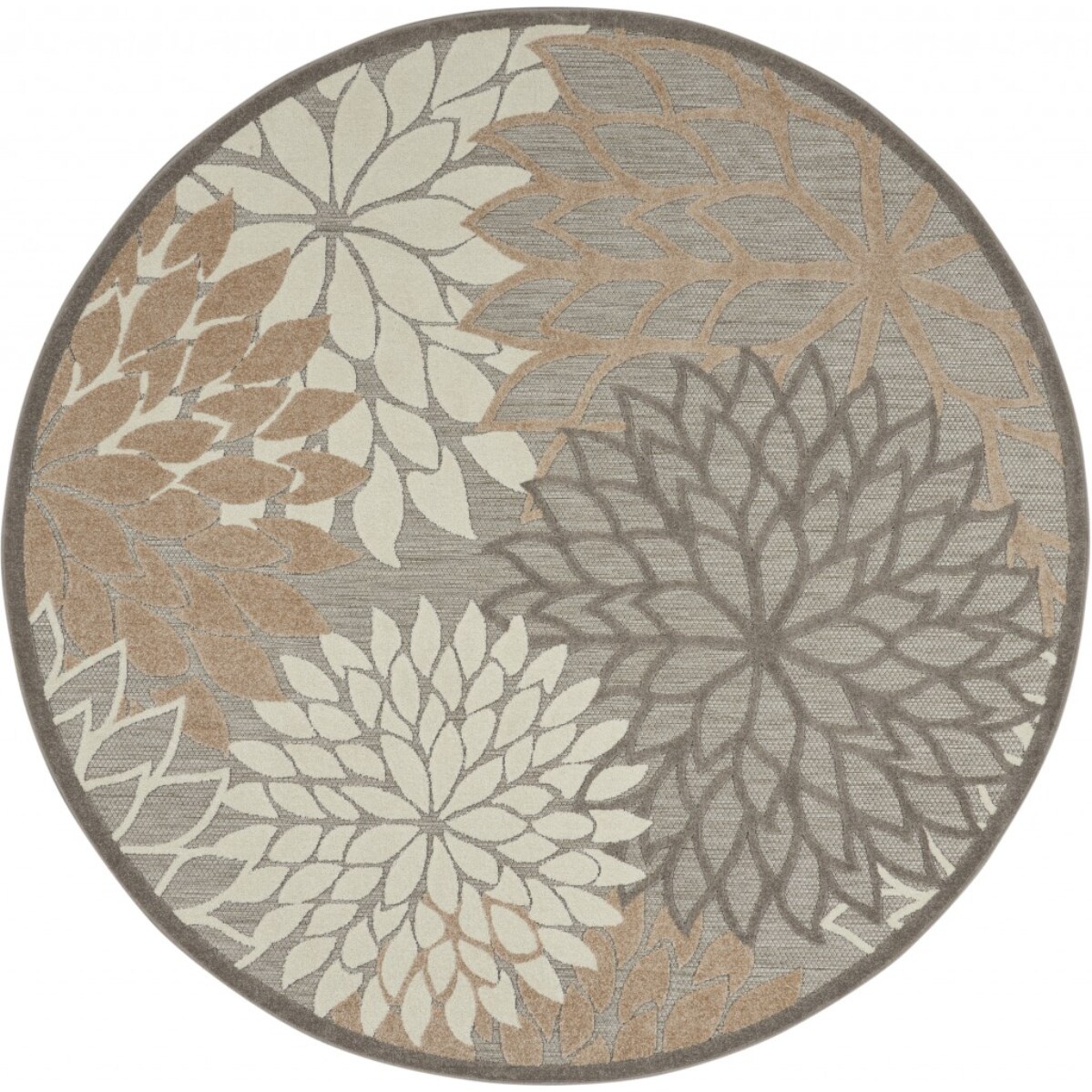 HomeRoots 4000384664 5 x 5 (ft) Polypropylene Natural Round Indoor/Outdoor Floral Area rug