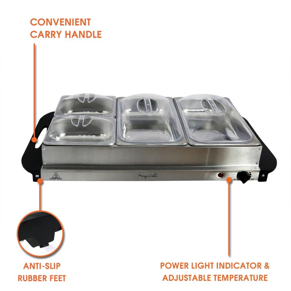 NutriChef Portable 3 Pot Electric Hot Plate Buffet Warmer Chafing Serving  Dish, 1 Piece - Foods Co.