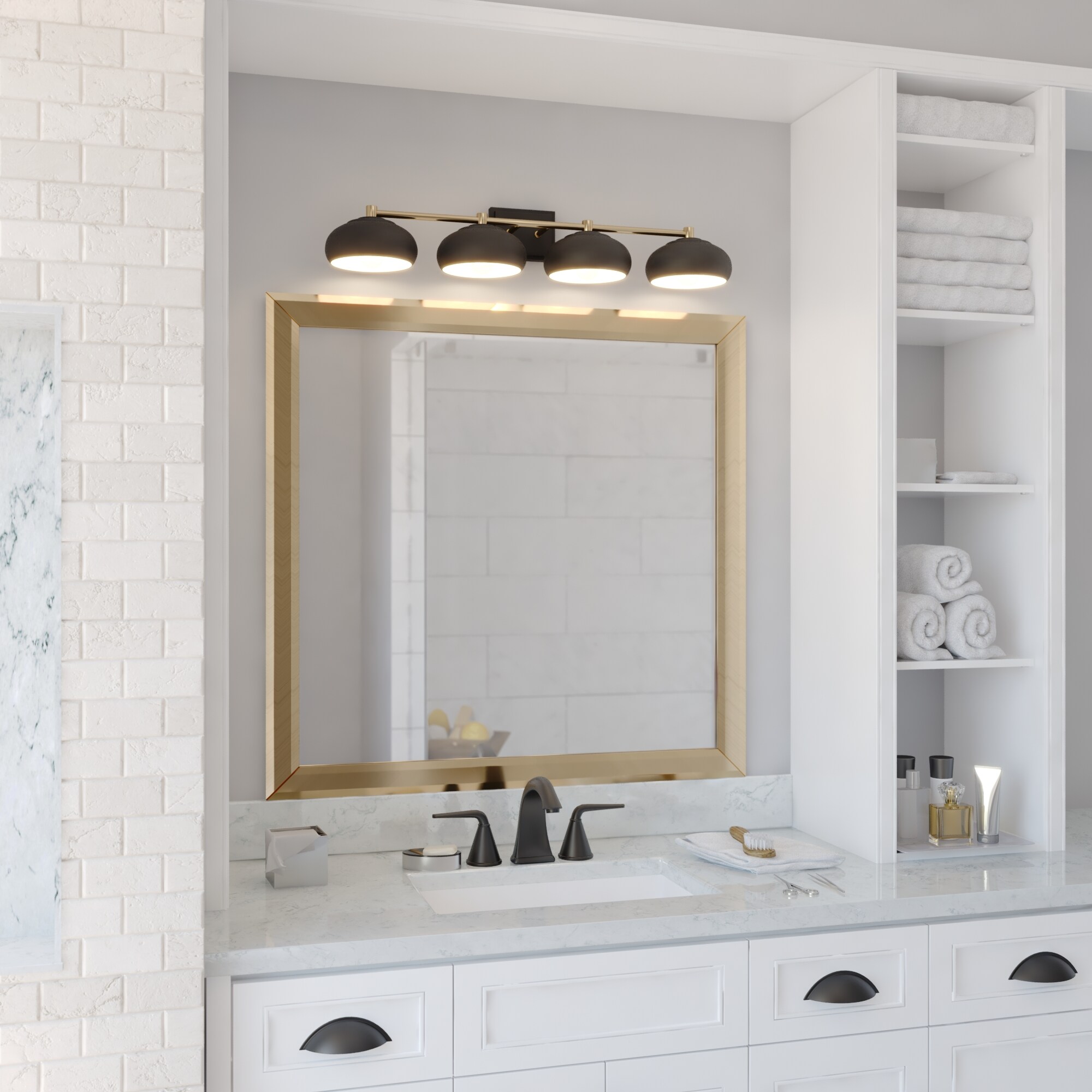 Matte Black and Satin Brass 4-Light Dimmable Vanity Fixture
