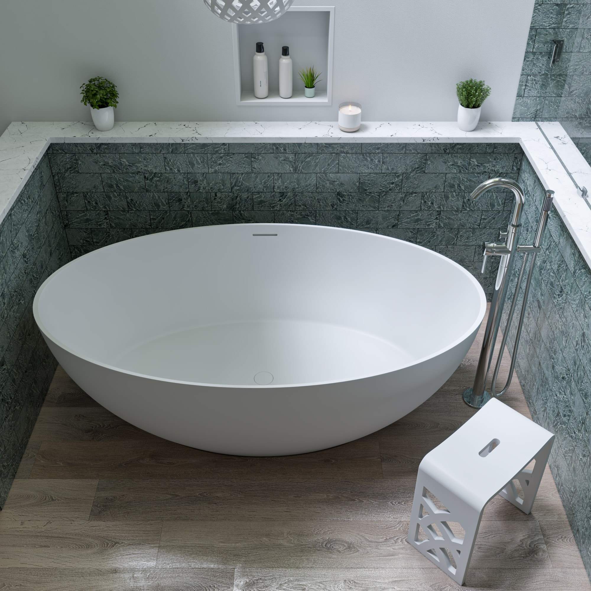 67'' Matte White Resin Freestanding Soaking Bathtub