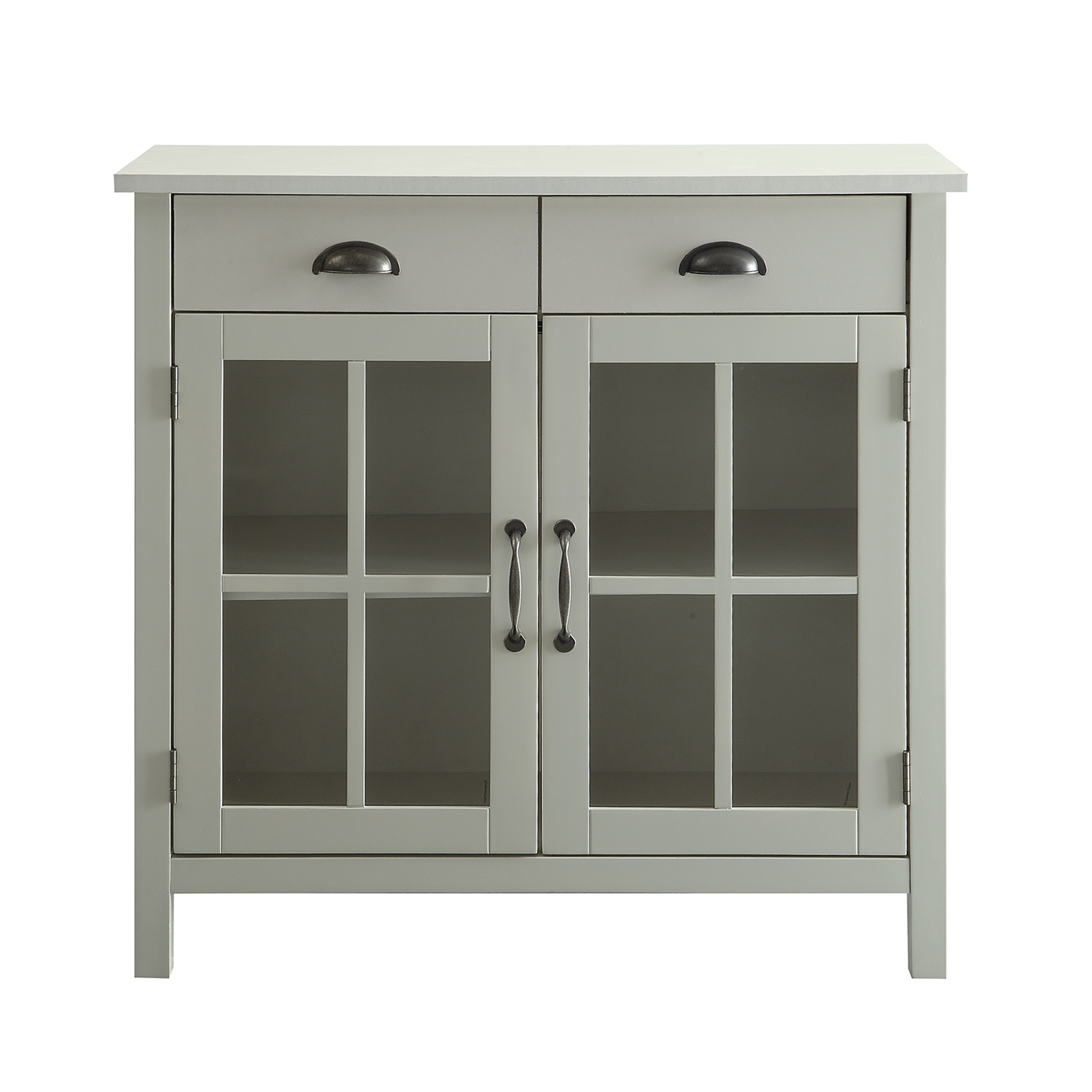 Accent Cabinet 2 Glass Doors + 2 Drawers Transitional Polar Off-white Wood Pine China Cabinet | - Belray Home Furnishings & Decor LBF19087D2-PWT