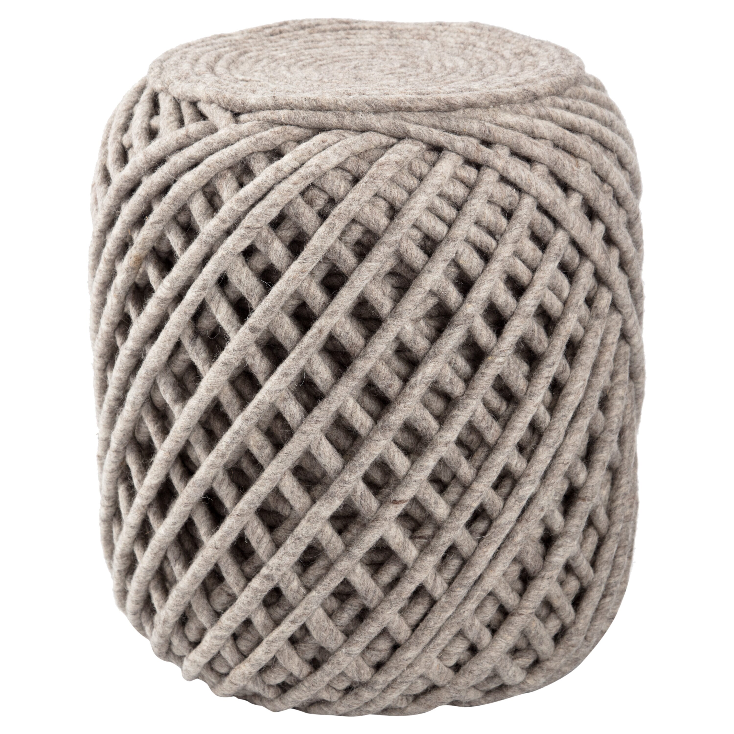 Jaipur Living BRF100139 Scandinavian Gray Wool Pouf Ottoman