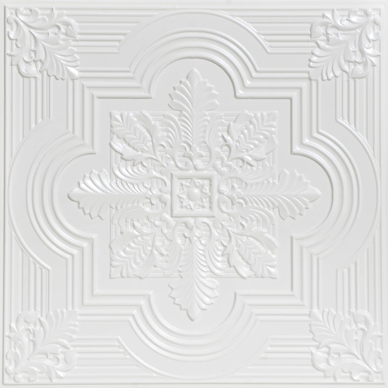 From Plain to Beautiful in Hours 206WP-24X24-10 2-ft x 2-ft Large Snowflake Faux Tin/ PVC White Pearl PVC Surface-mount Ceiling Tile (10-Pack, 40-sq ft / Case)
