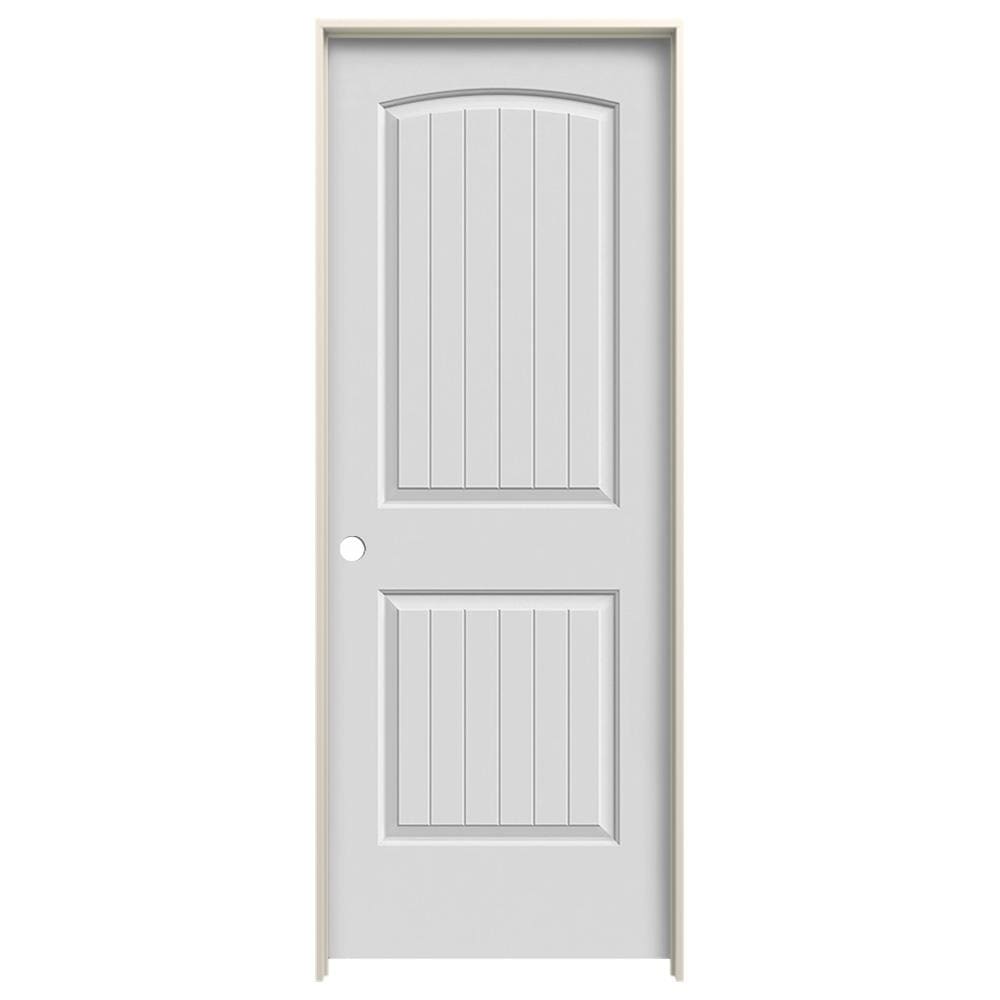 JELD-WEN LOWOLJW225800091 24-in x 80-in Fog Solid Core 2-panel Round Top Plank Right Hand Smooth Prefinished Molded Composite Flat Jamb Single Prehung Interior Door