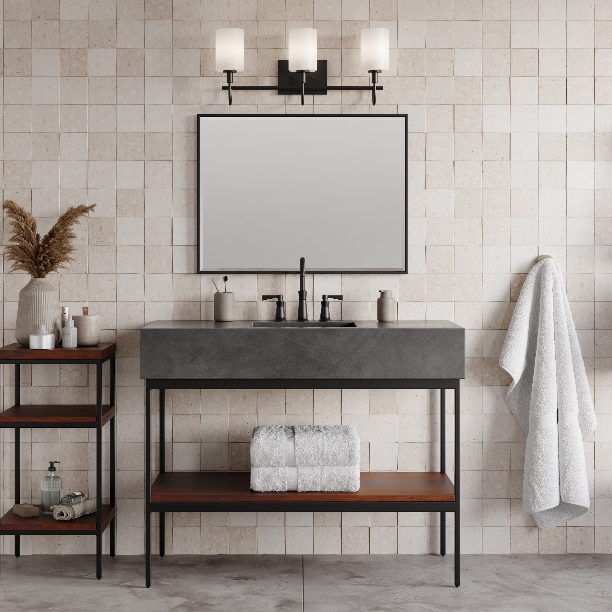 Generation Lighting 4457103-112 Oak Moore 23.88-in 3 -Light Matte Black Traditional Vanity light