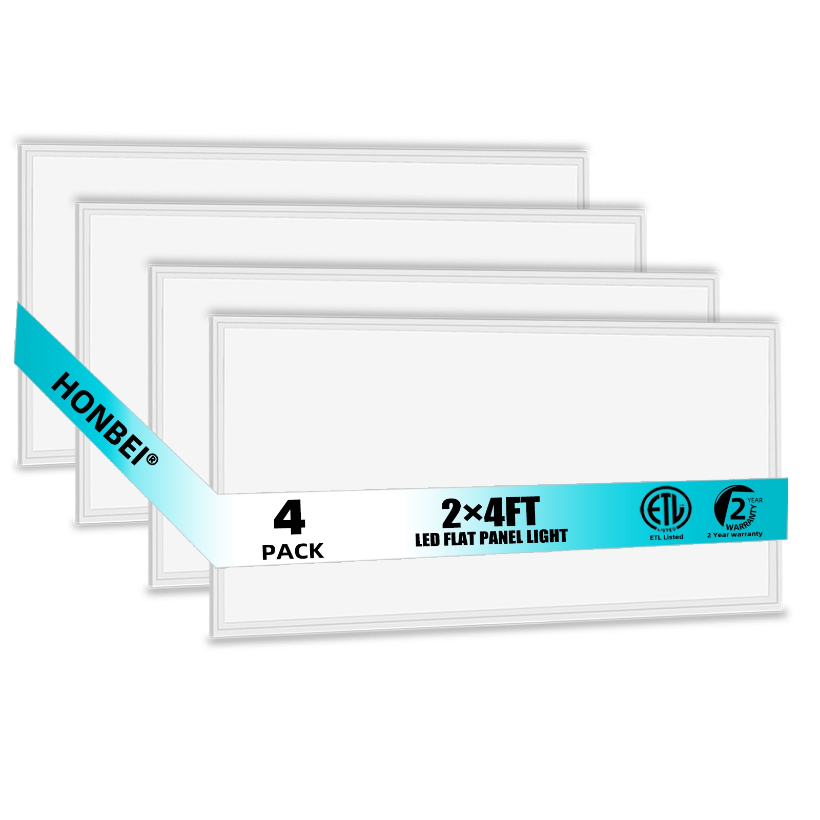 Honbei - 4 Pack of 2ft x 4ft 7800 Lumens Integrated LED Panel Light 5000K White 5000K Daylight
