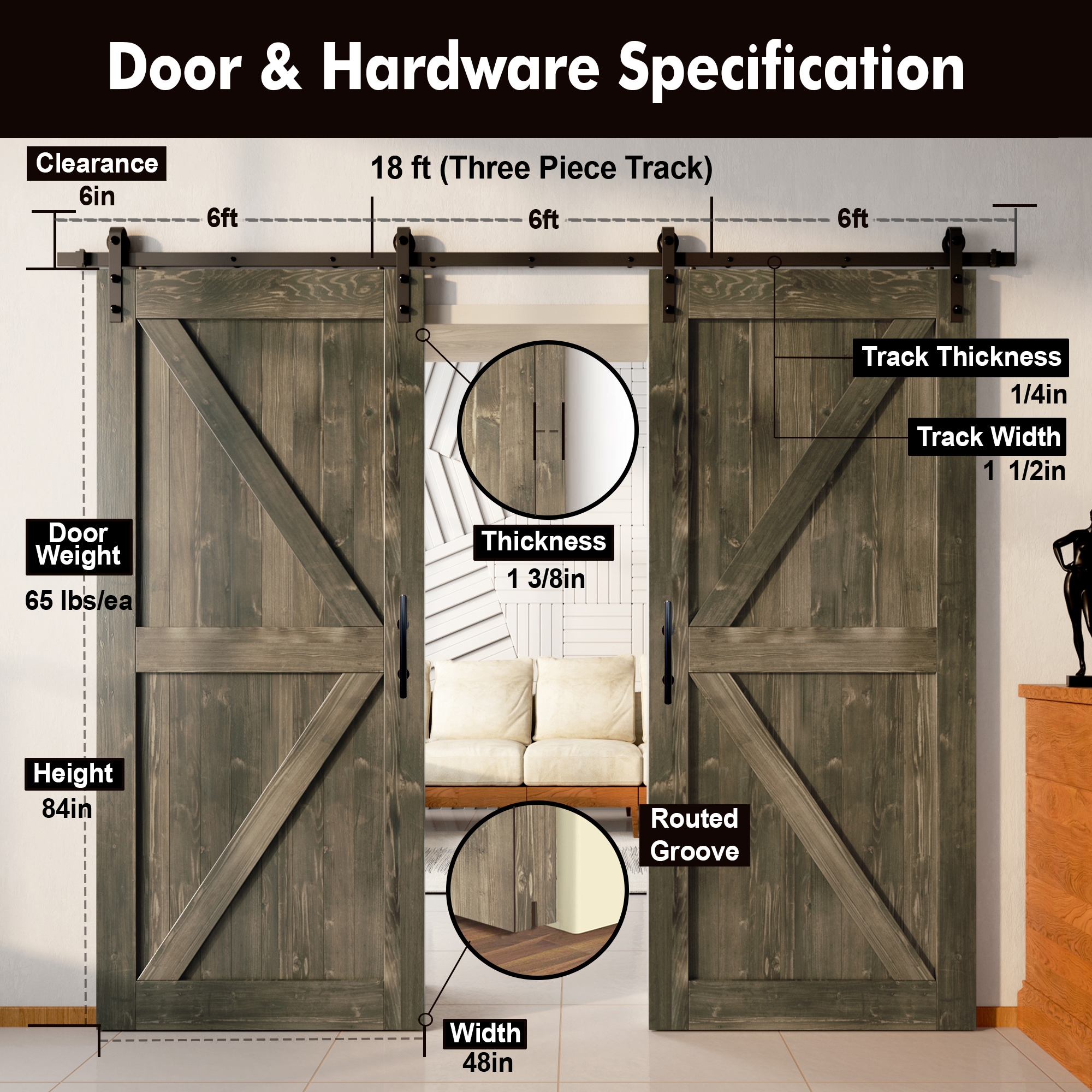 HOMACER YT2TGH216C-4884-K-GR Barn-Doors - View #7