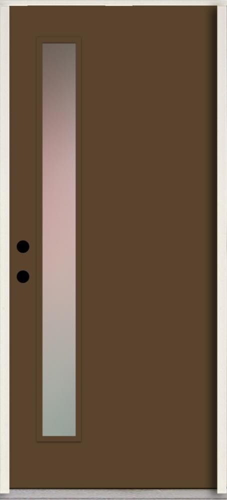 RELIABILT LO1065363 Spotlights 32-in x 80-in x 4-5/8-in Fiberglass 1/4 lite Right-hand inswing Sable Paint Painted Prehung Front Door Insulating core