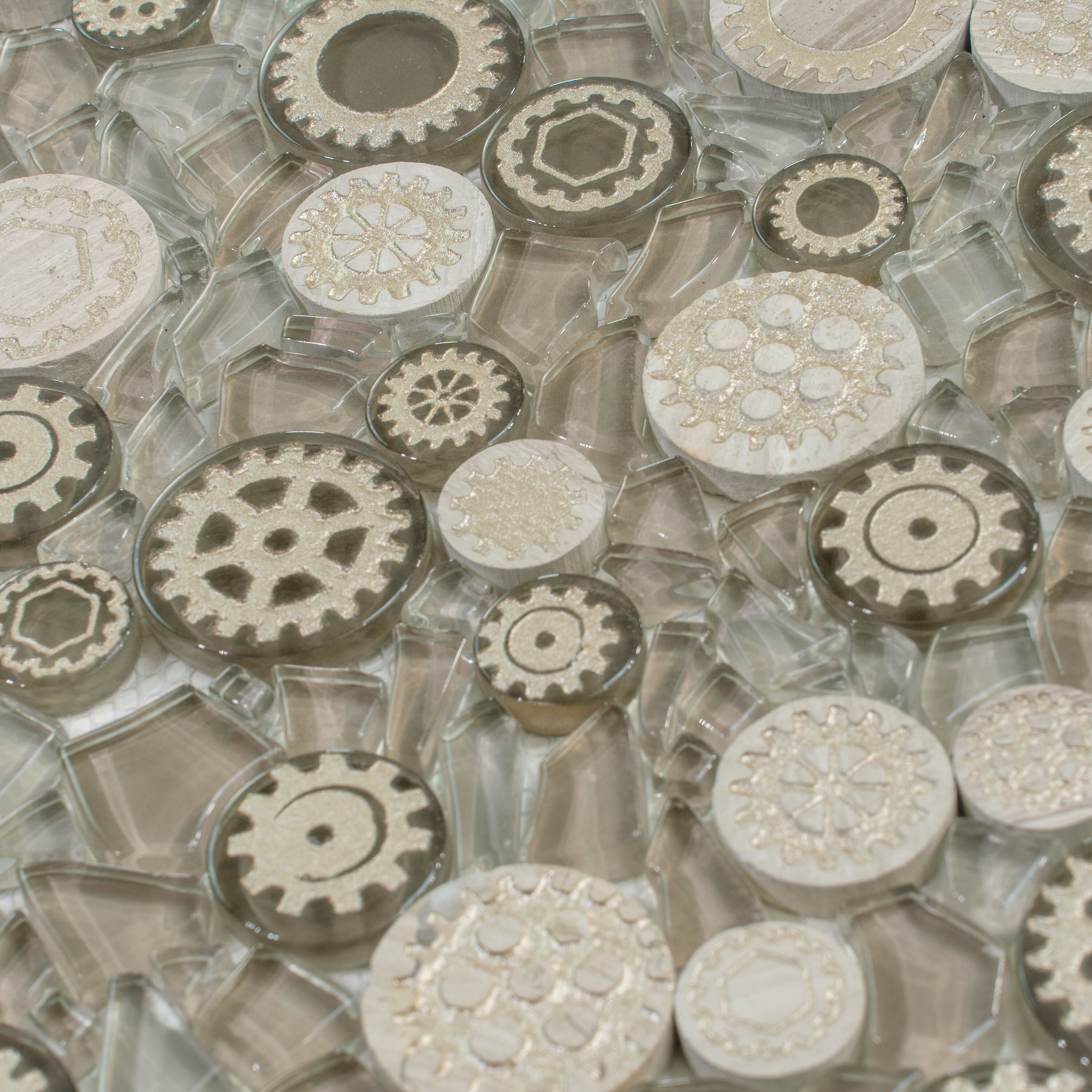 Gold and Beige Circular Patterned Glass Wall Tile