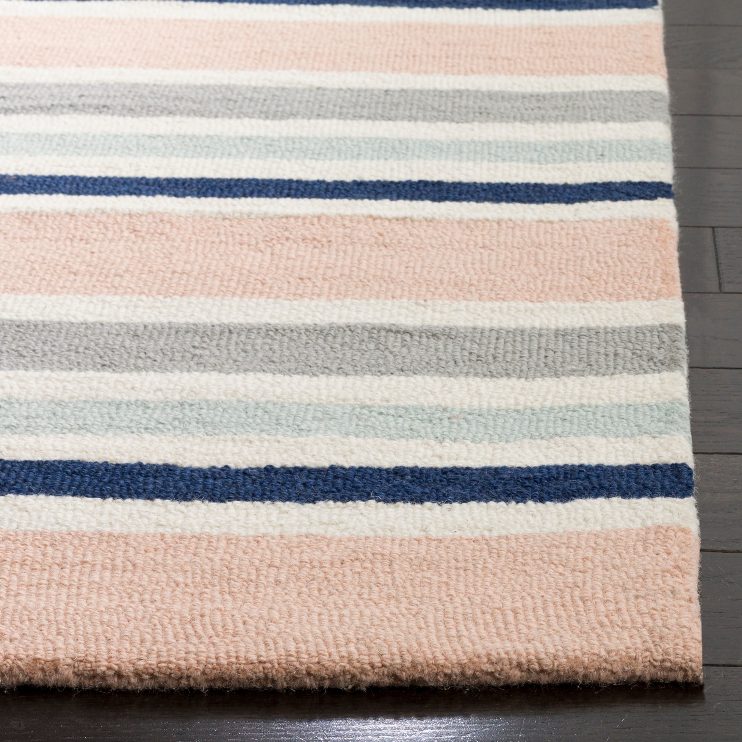 Ivory and Multi Striped Wool Kids Area Rug 3' x 5'