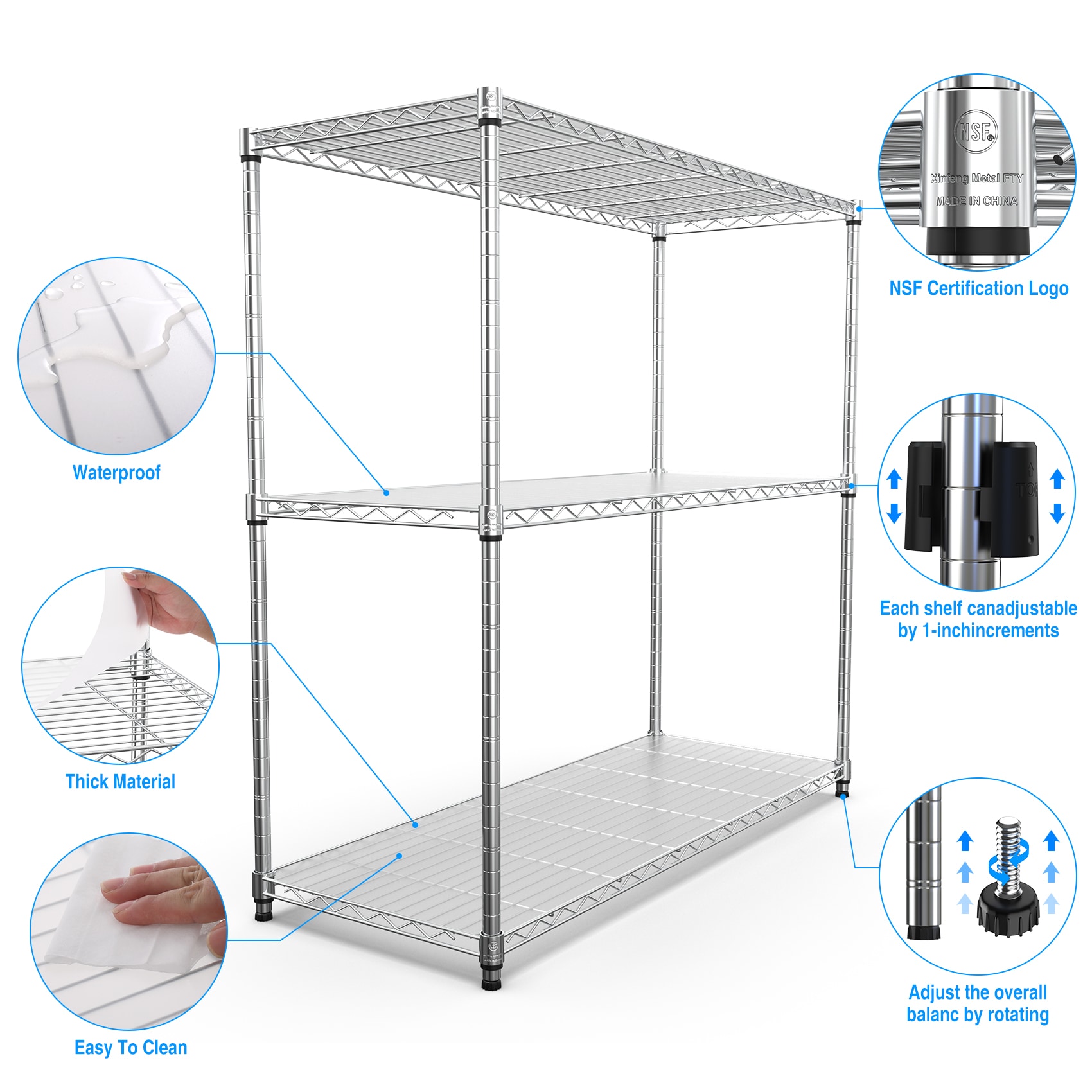 Siavonce Metal 3-Tier Utility Shelving Unit (48-in W x 18-in D x 47.2 ...