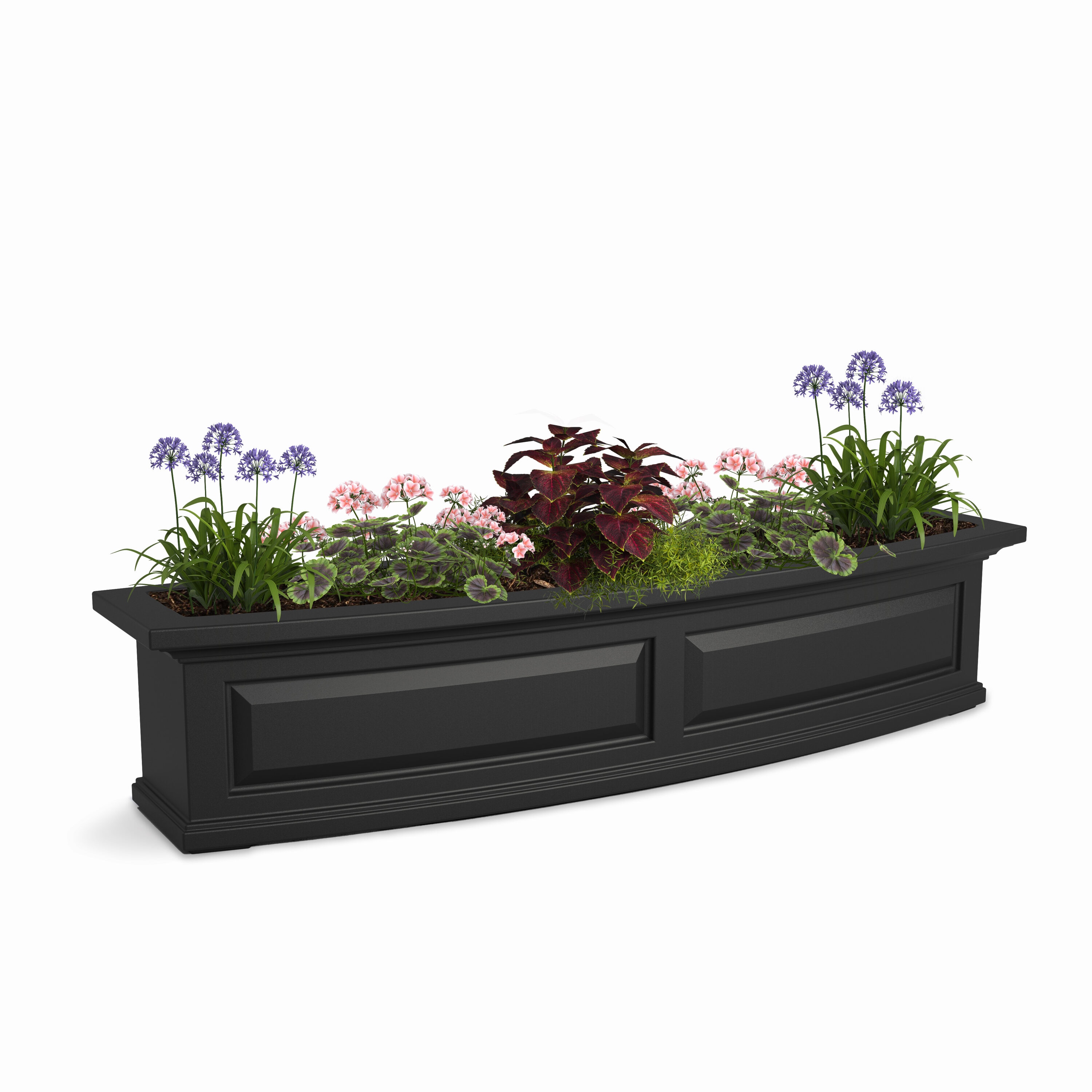 Mayne 4831-B Rectangle 48-Inches W Medium Black Plastic Outdoor Window box with Drainage Holes with Self Watering