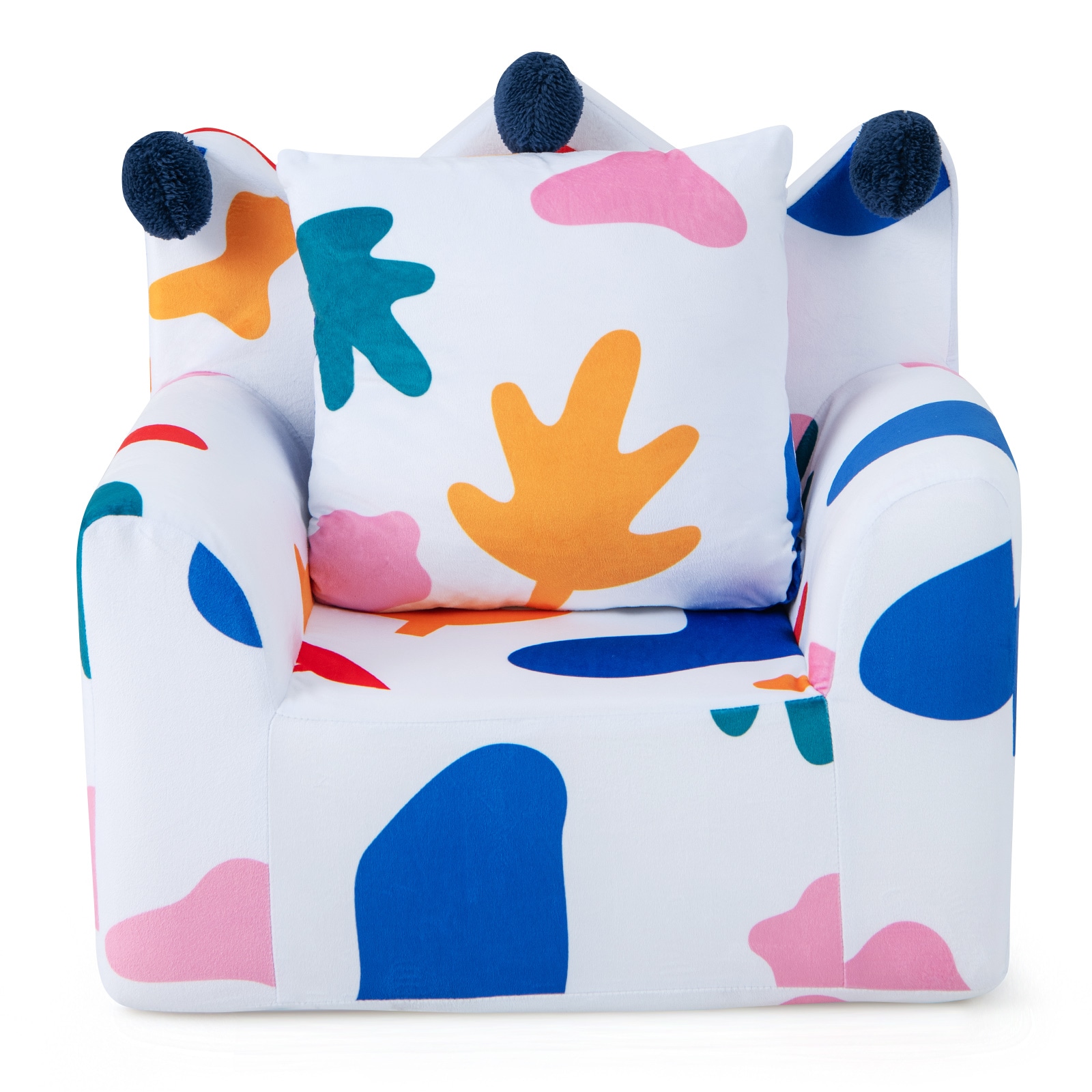 SUGIFT Kids Sofa with Throw Pillow Removable Velvet Cover - Toddler Armchair Strawberry Dinosaur Print Multicolor 0-5