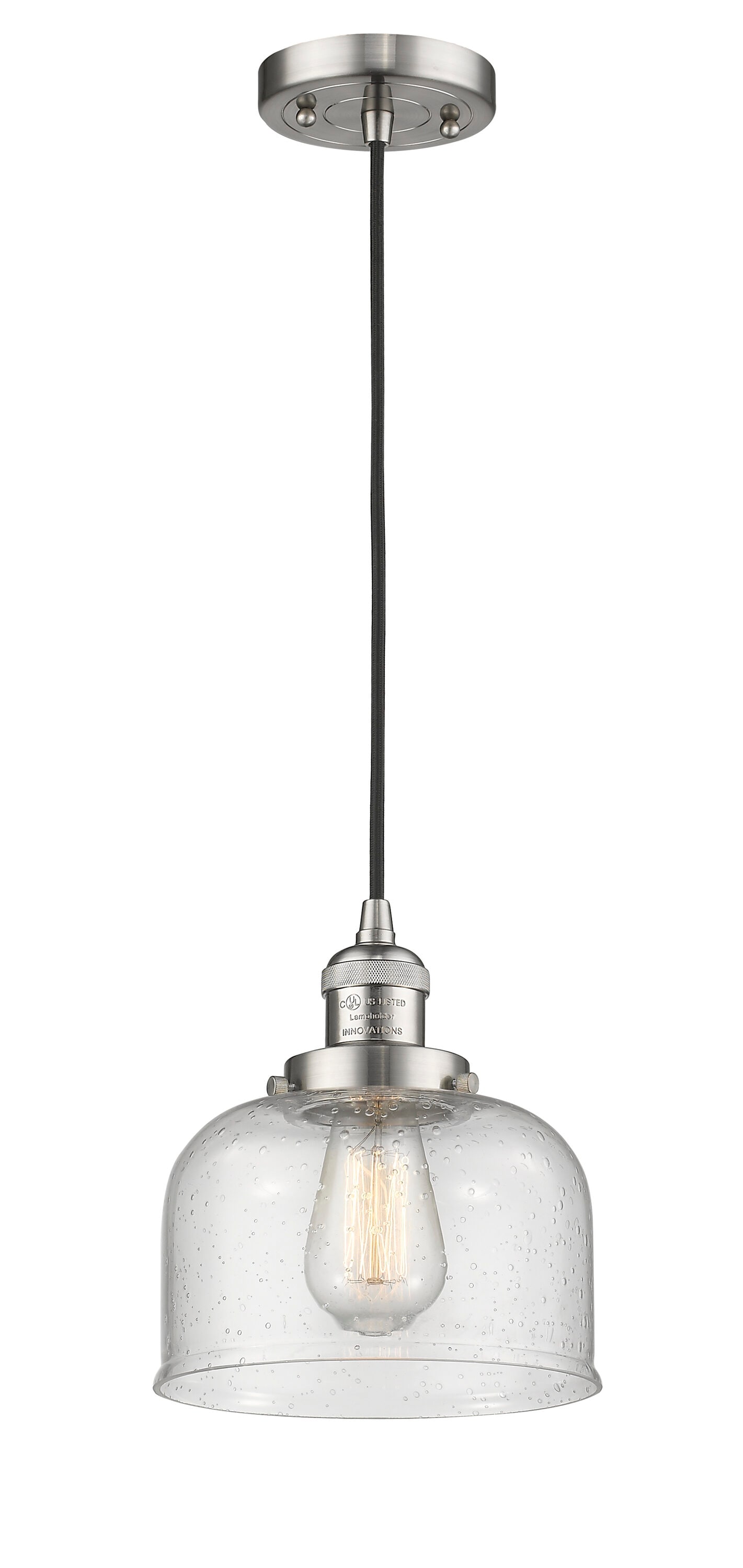 Innovations Lighting Bell Brushed Satin Nickel Industrial Seeded Glass ...