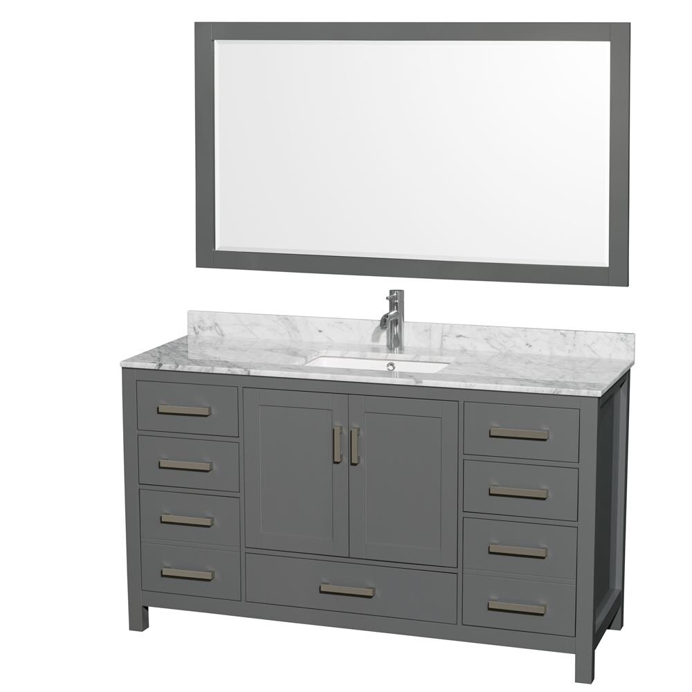 Wyndham Collection WCS141460SKGCMUNSM58 Sheffield 60-in Dark Gray with Brushed Chrome Trim Undermount Single sink Bathroom Vanity with White Carrara Marble Natural marble Top (Mirror Included)