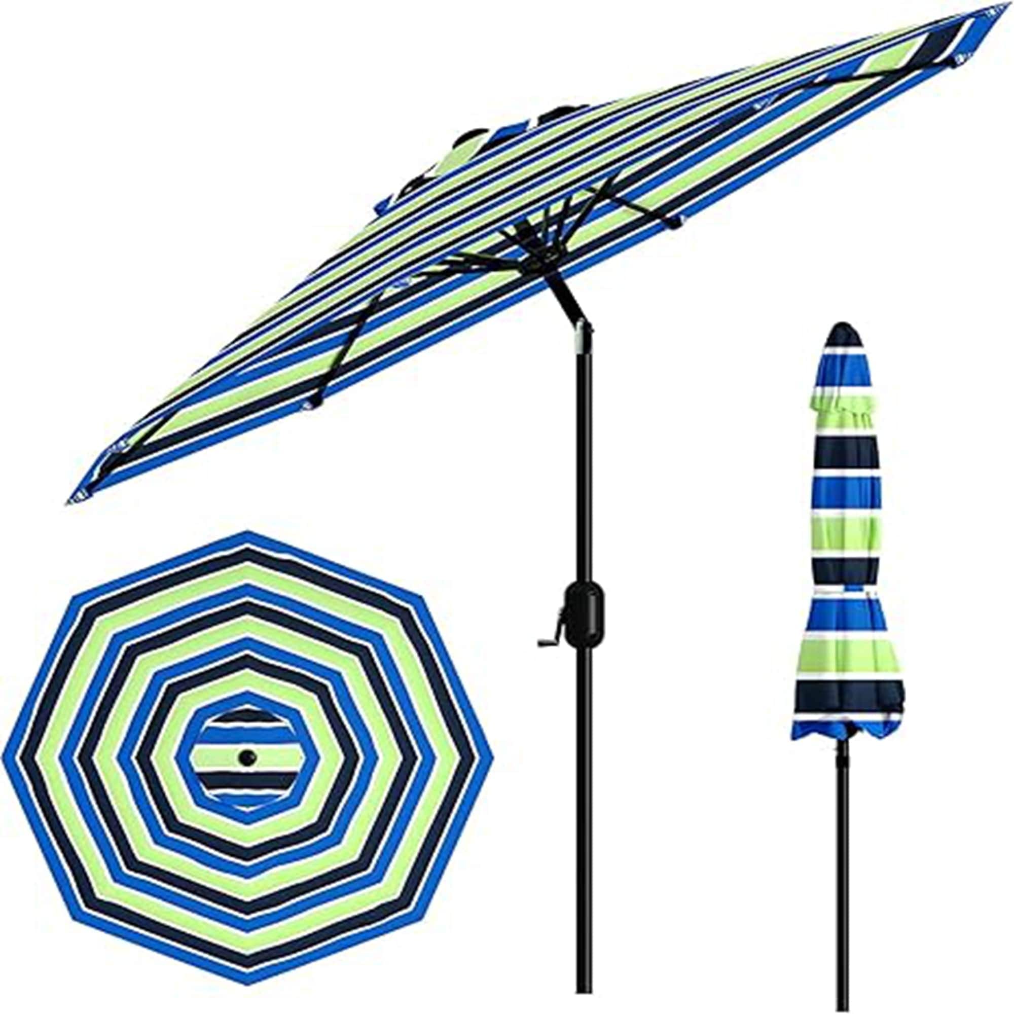 Qeetex LSHQQPPG-334YPAB8 9Ft Patio Umbrella - 8 Sturdy Ribs Outdoor Table Umbrella with Crank Lift Push Button Tilt