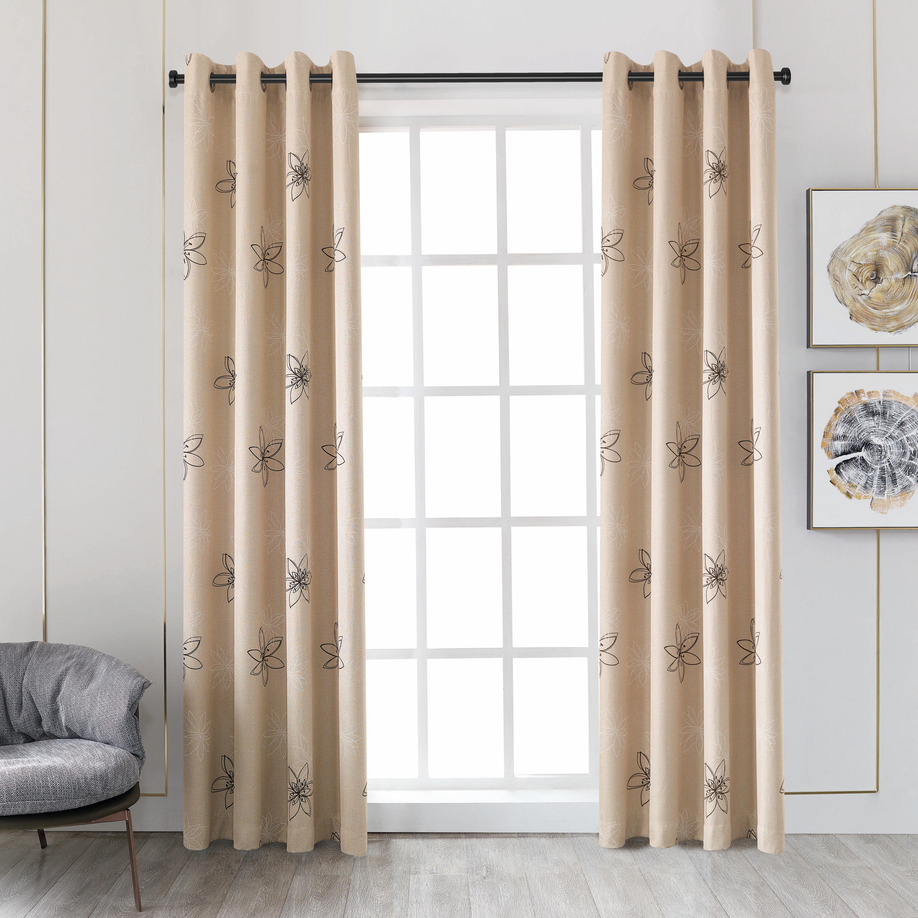  CRAWFORD-126-NT 126-Inches Nature Floral Room darkening Grommet Single curtain panel