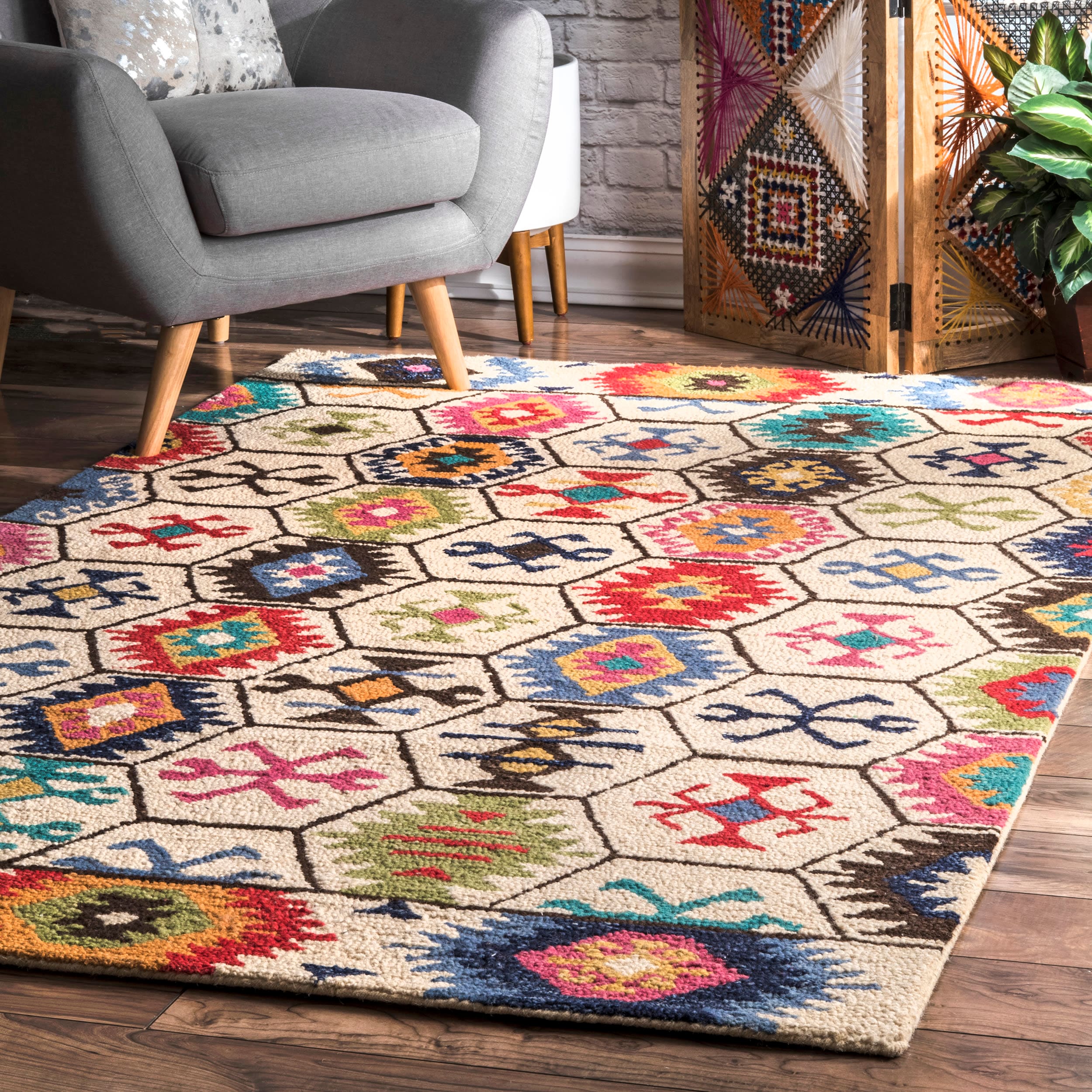 nuLOOM MJAH06A-406 Anaheim 4 x 6 (ft) Tufted Wool Cream Rectangular Indoor Geometric Global Area rug