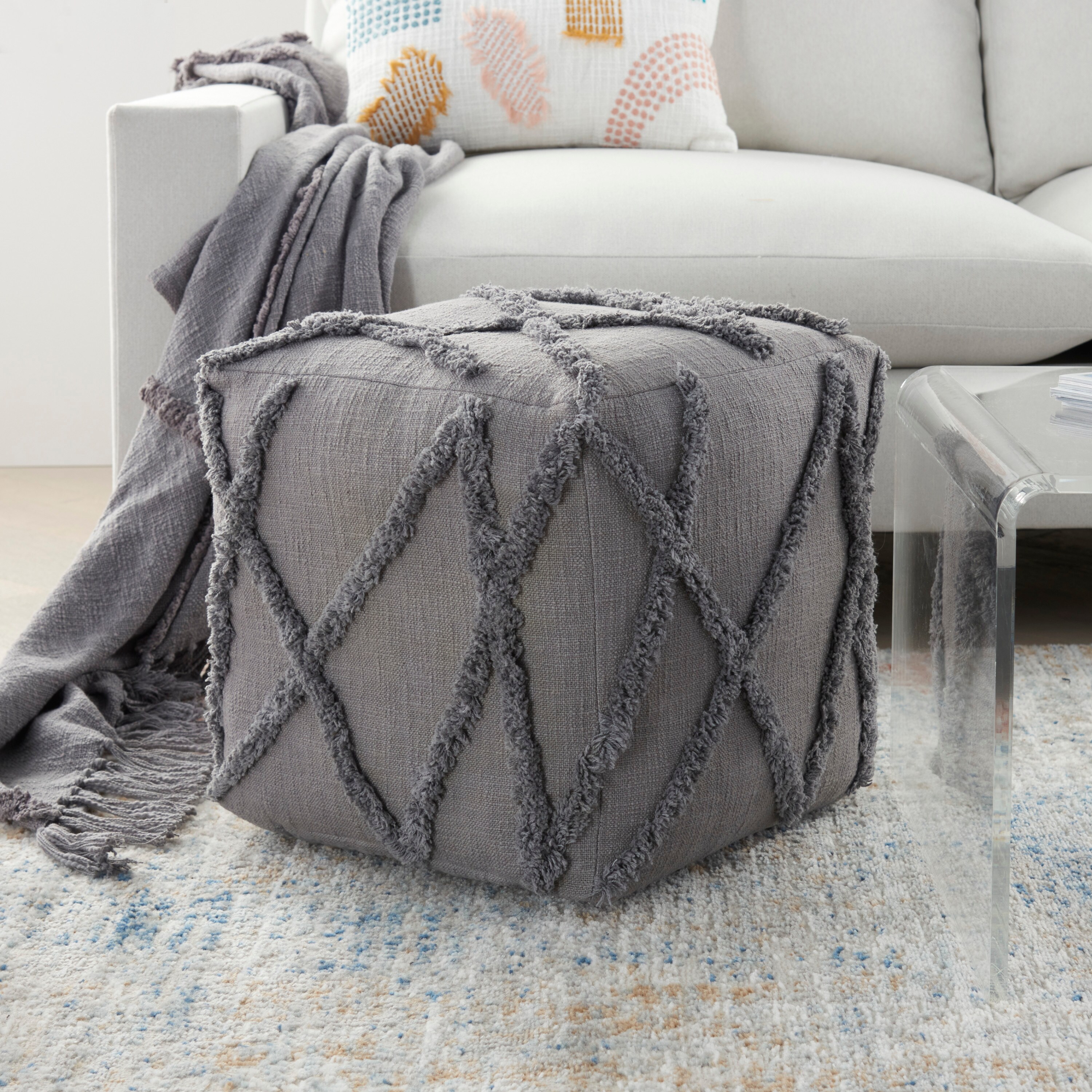 AANNY Designs Lychee Modern Light Grey Pouf Ottoman