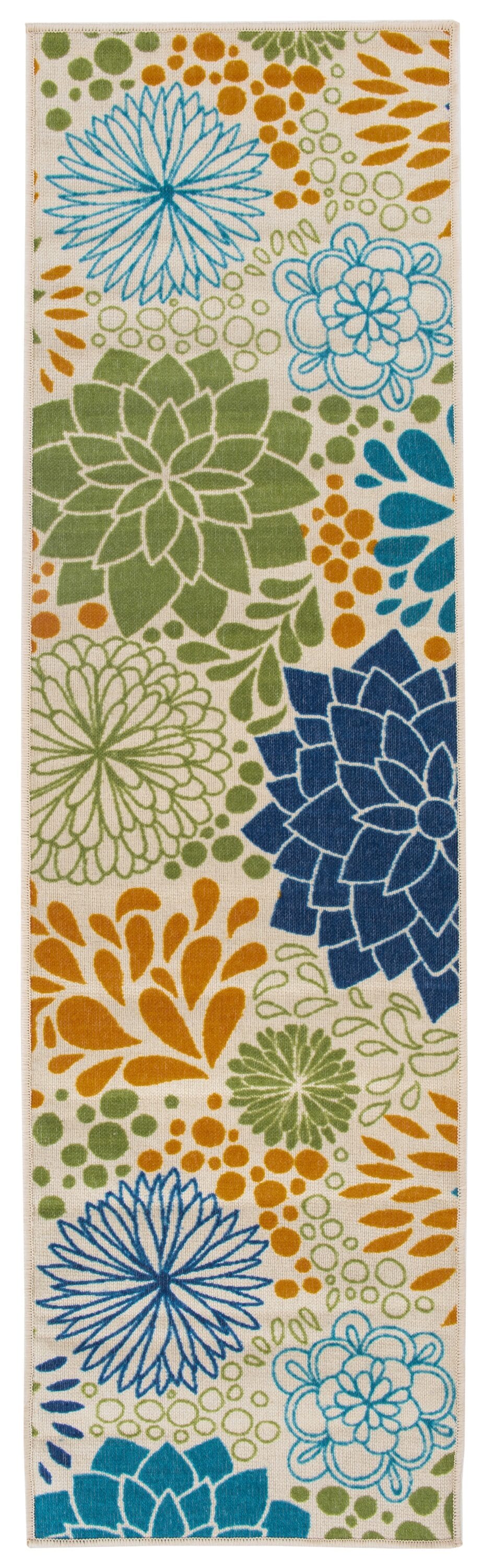 World Rug Gallery 9015MULTI2X7 Ravenna 2 x 7 (ft) Loomed Nylon Multi Rectangular Indoor/Outdoor Floral/Botanical Mid-Century Modern Area rug