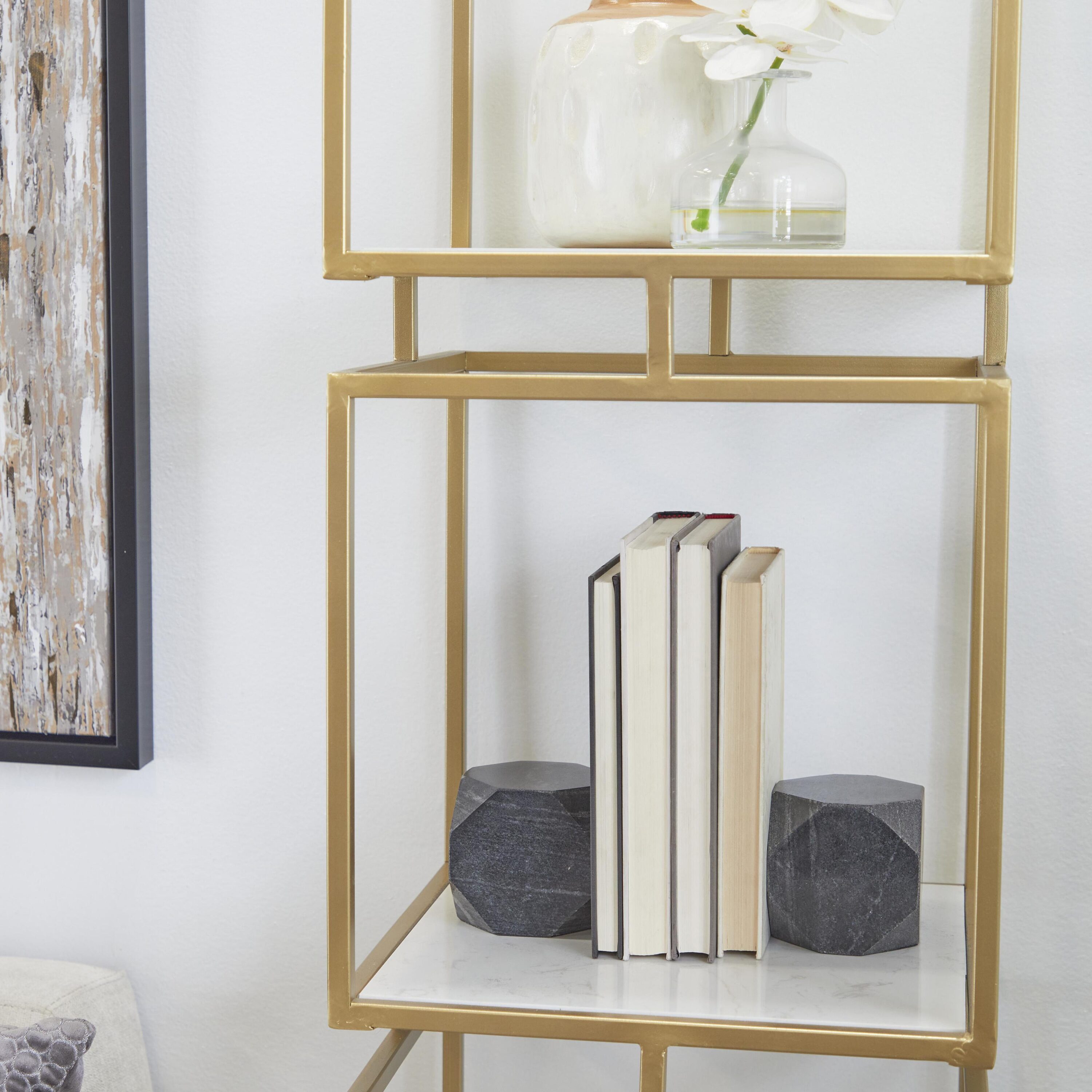CosmoLiving by Cosmopolitan 94236 2 -Pack Black Marble Modern Decorative bookends