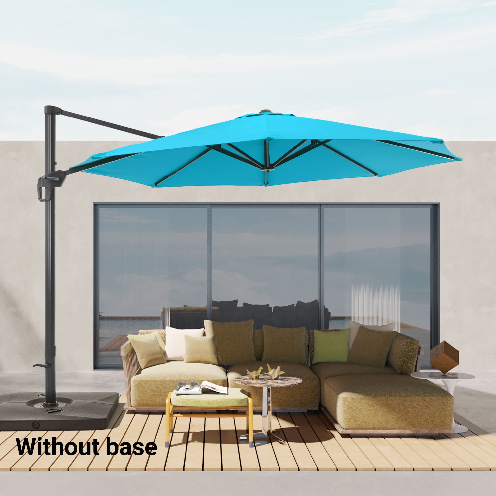 Aok Garden LWP-SM-130LB 11FT Cantilever Umbrella Patio Offset Umbrella without Weight Stand Lake Blue