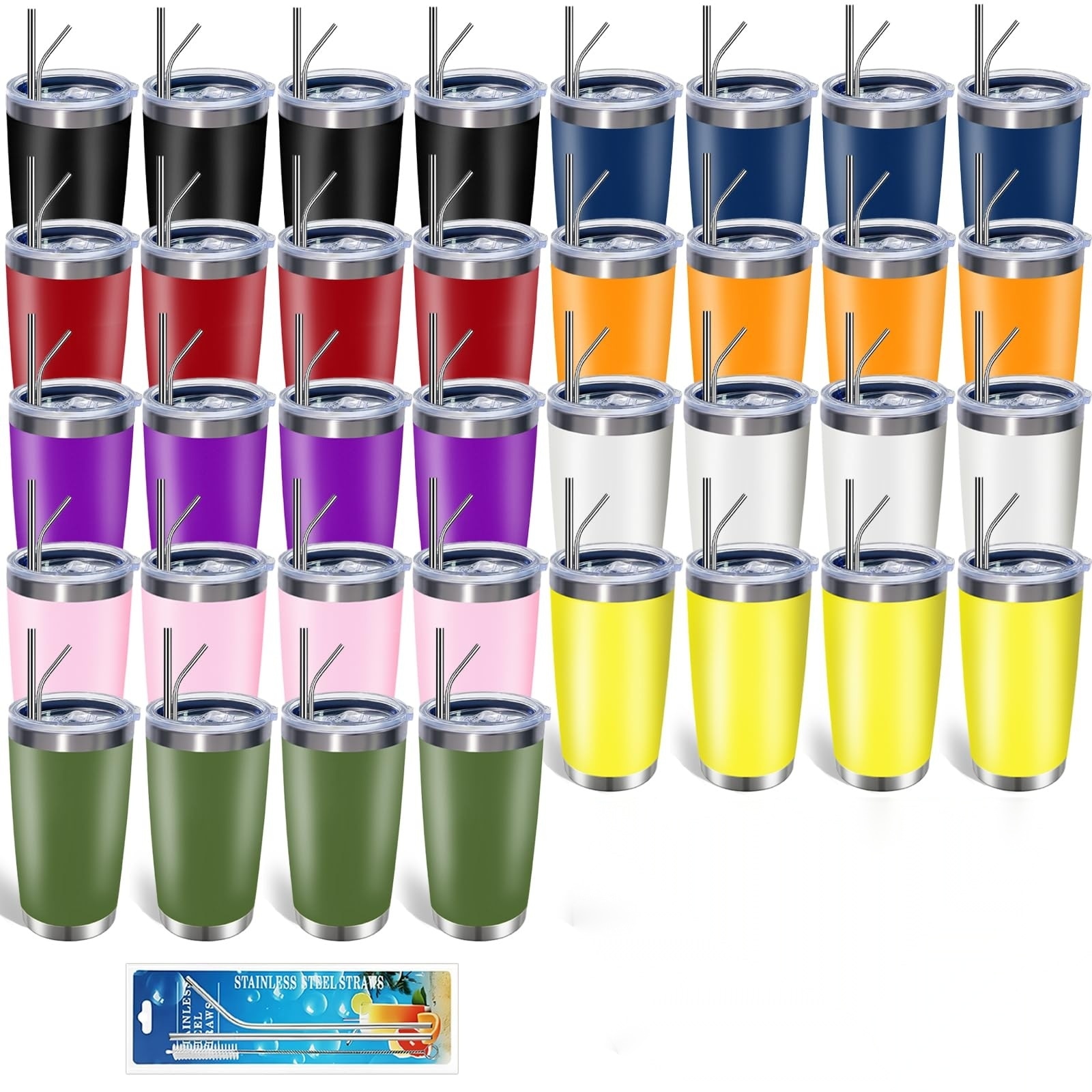 Aoibox  36 Pack 20oz Stainless Steel Double Wall Insulated Tumblers with Lids and Straws for Hot and Cold Drinks