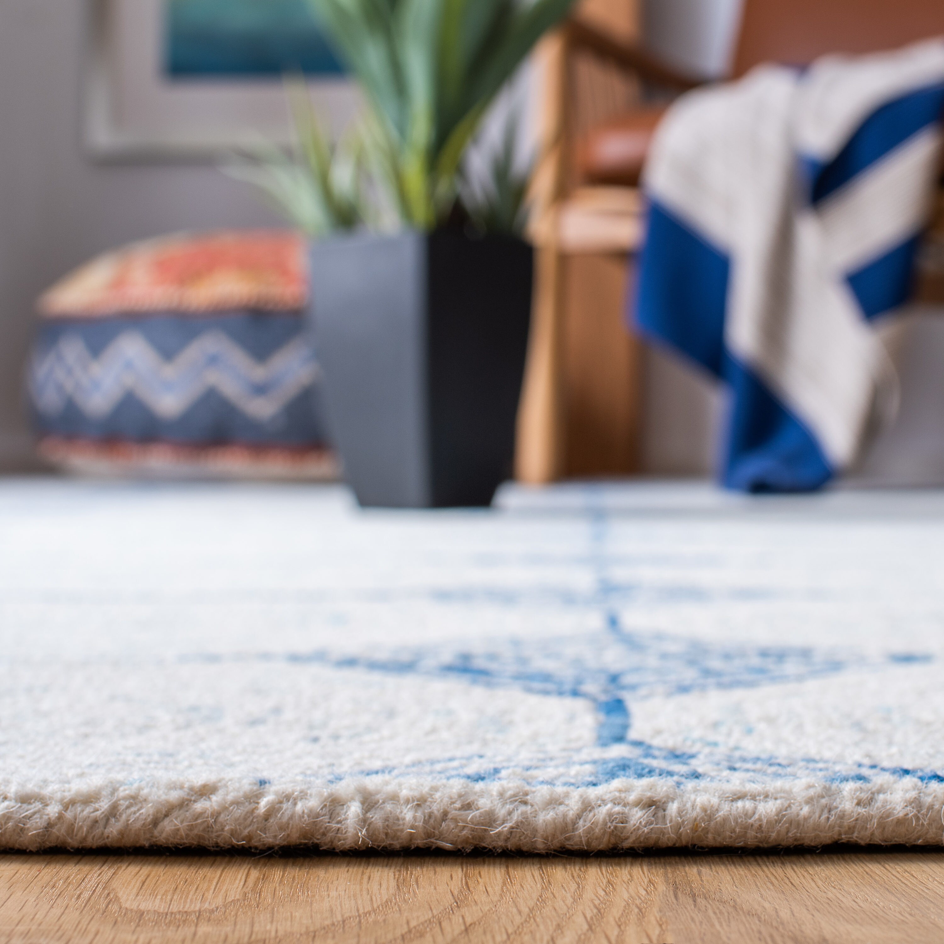 Ivory Abstract Wool Hand-Tufted Square Rug, 6' x 6'