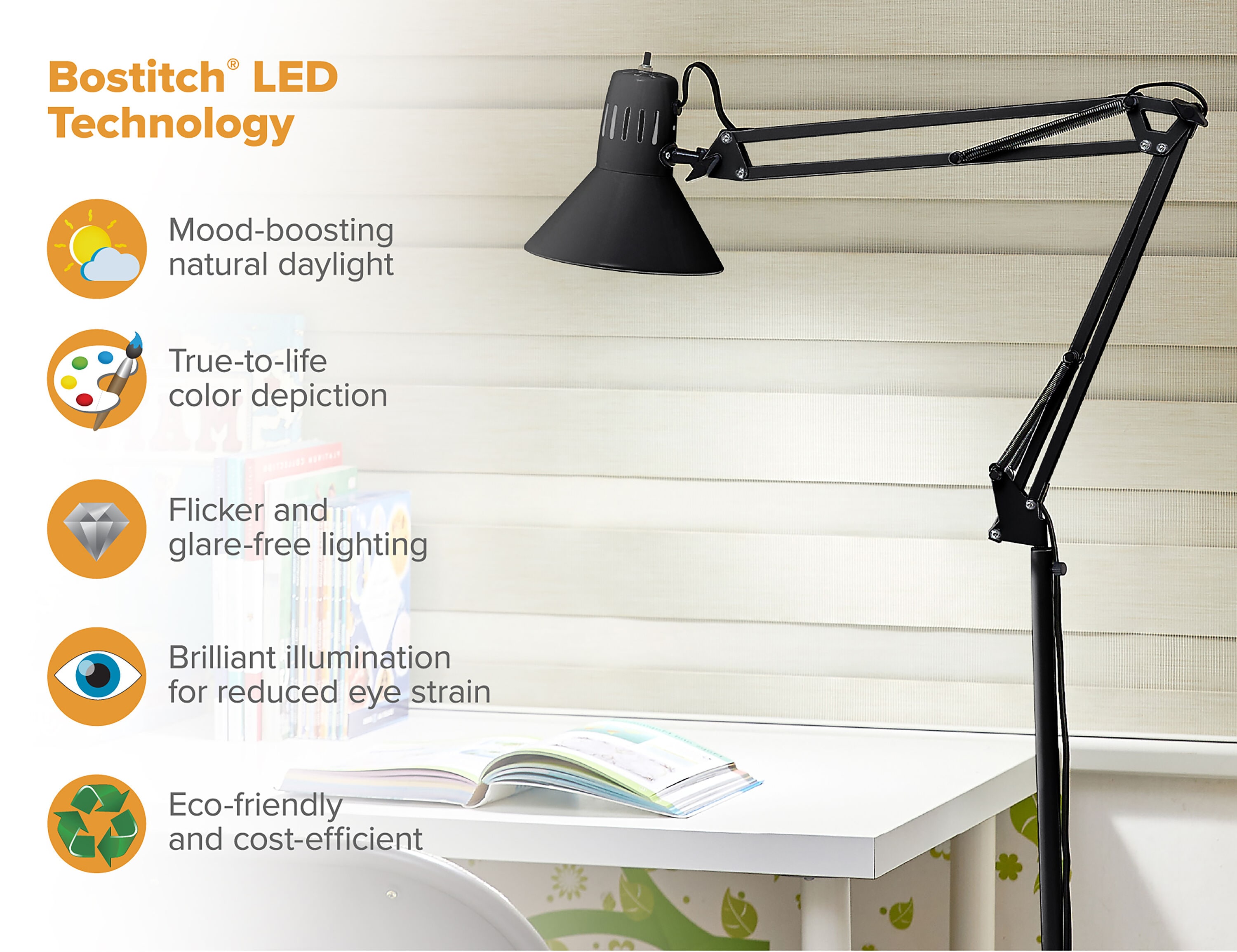 65" Black Metal Adjustable LED Floor Lamp