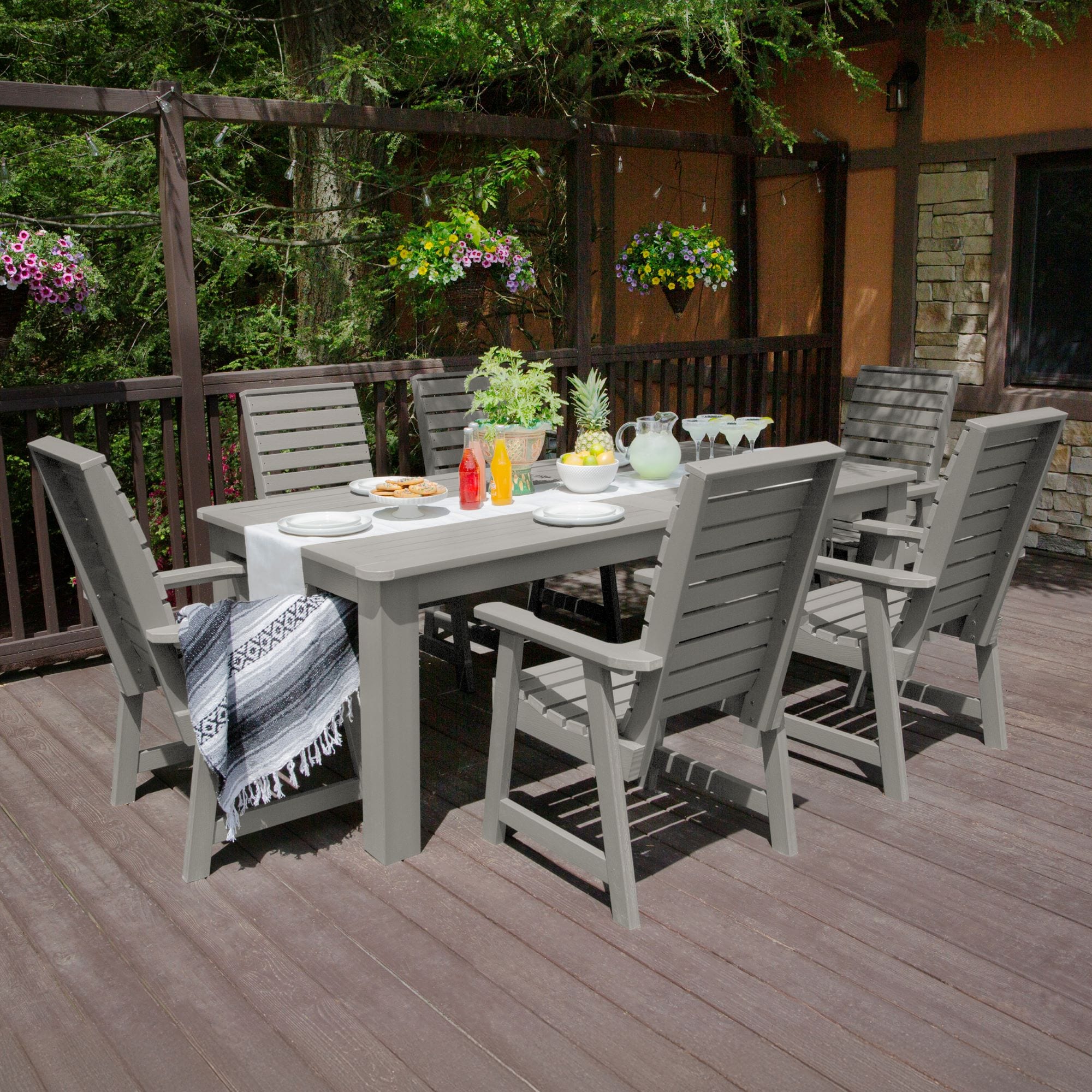 highwood AD-ST7WL1CO5AA-HGR Weatherly 7 -Piece Harbor Gray Patio Dining Set Plastic Rectangle Table with 6 Stationary Chairs