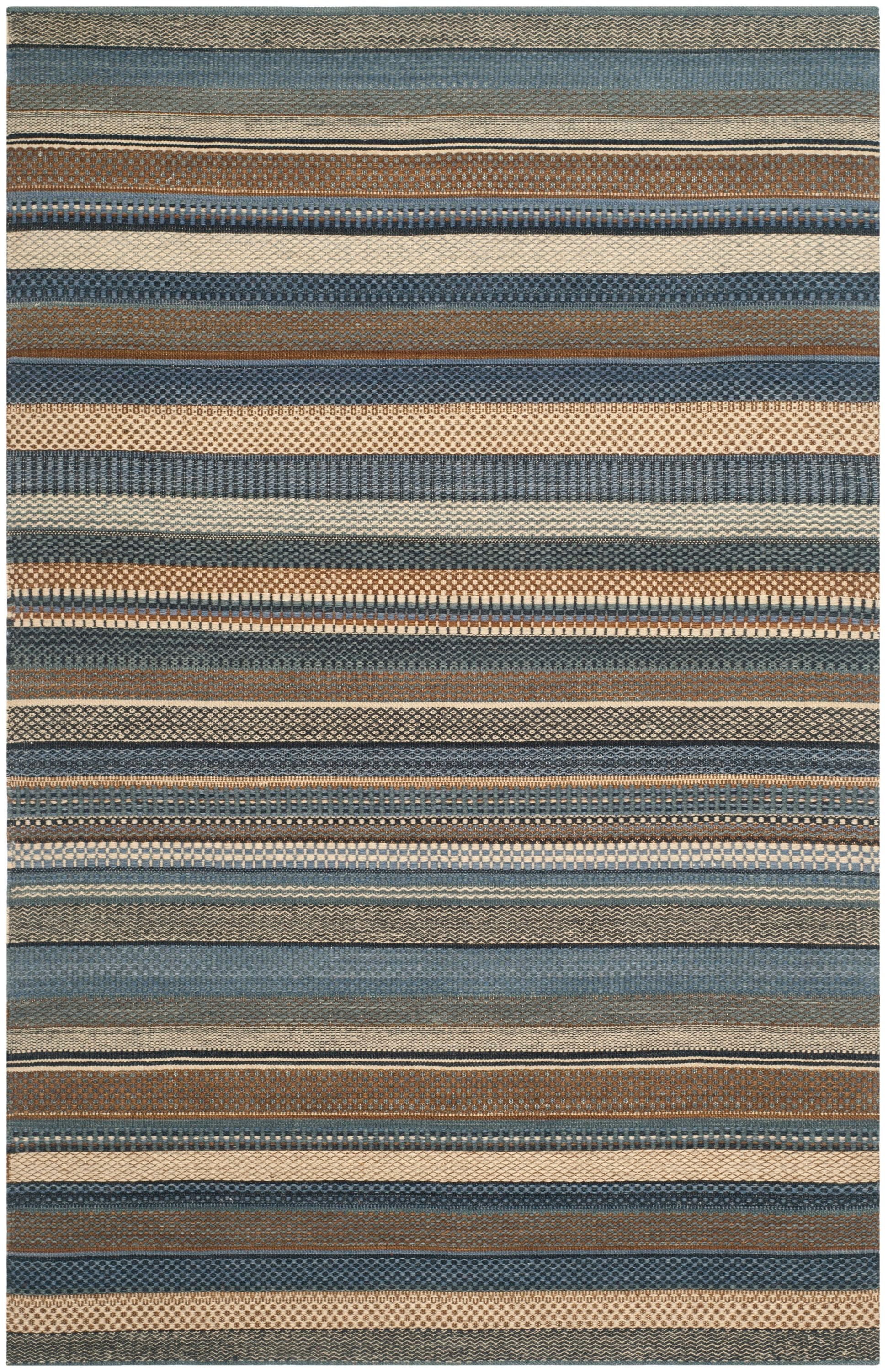 Safavieh KLM951A-4 Kilim Elliana 4 x 6 (ft) Wool Blue/Multi Rectangular Indoor Stripe Oriental Area rug