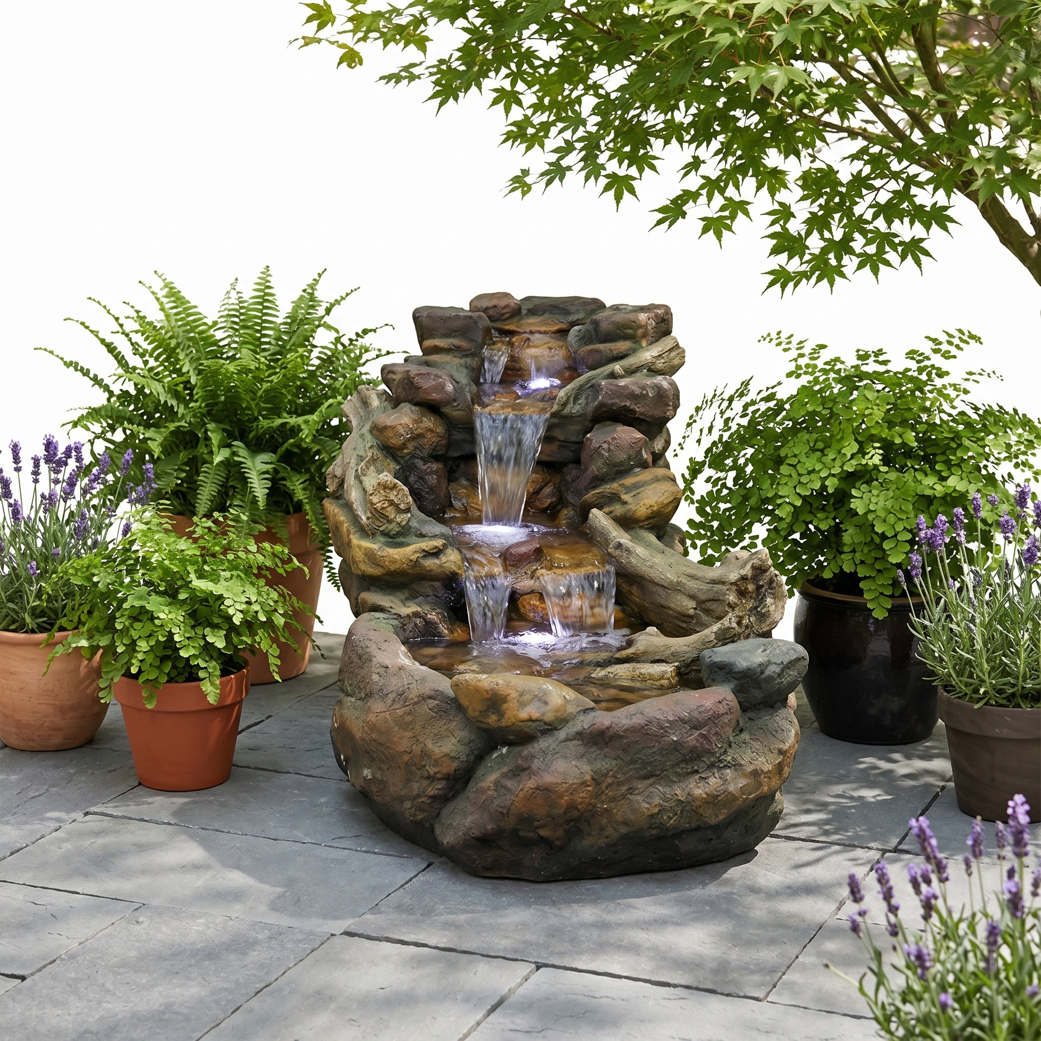 Watnature -  Weatherproof Resin Cascading Water Fountain with LED Lights 39 Inch Long Rock and Dr...