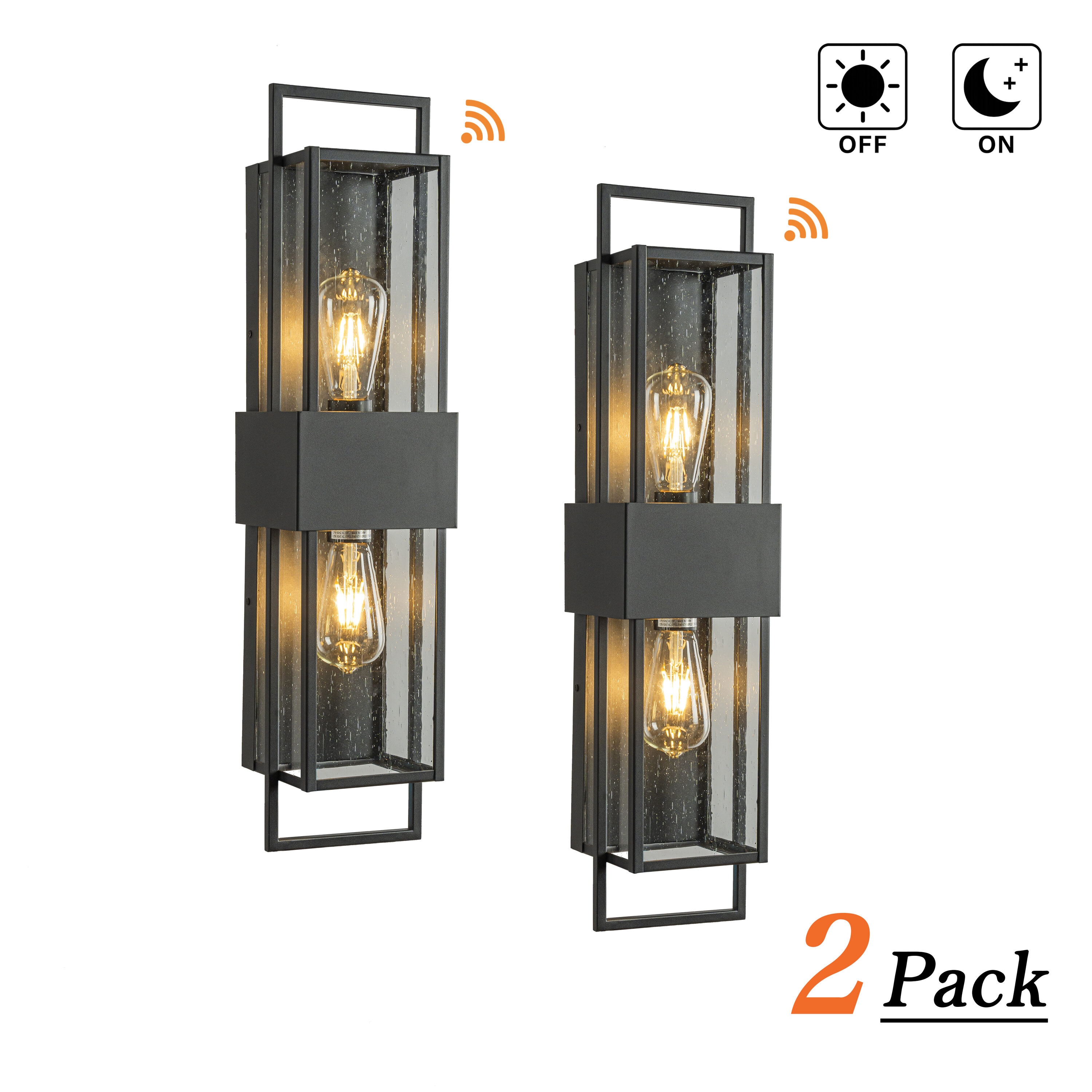 AloaDecor Lighting - 2 -Pack 2 -Light 26-in H Matte Black Hardwired Dusk to Dawn Outdoor Wall Light