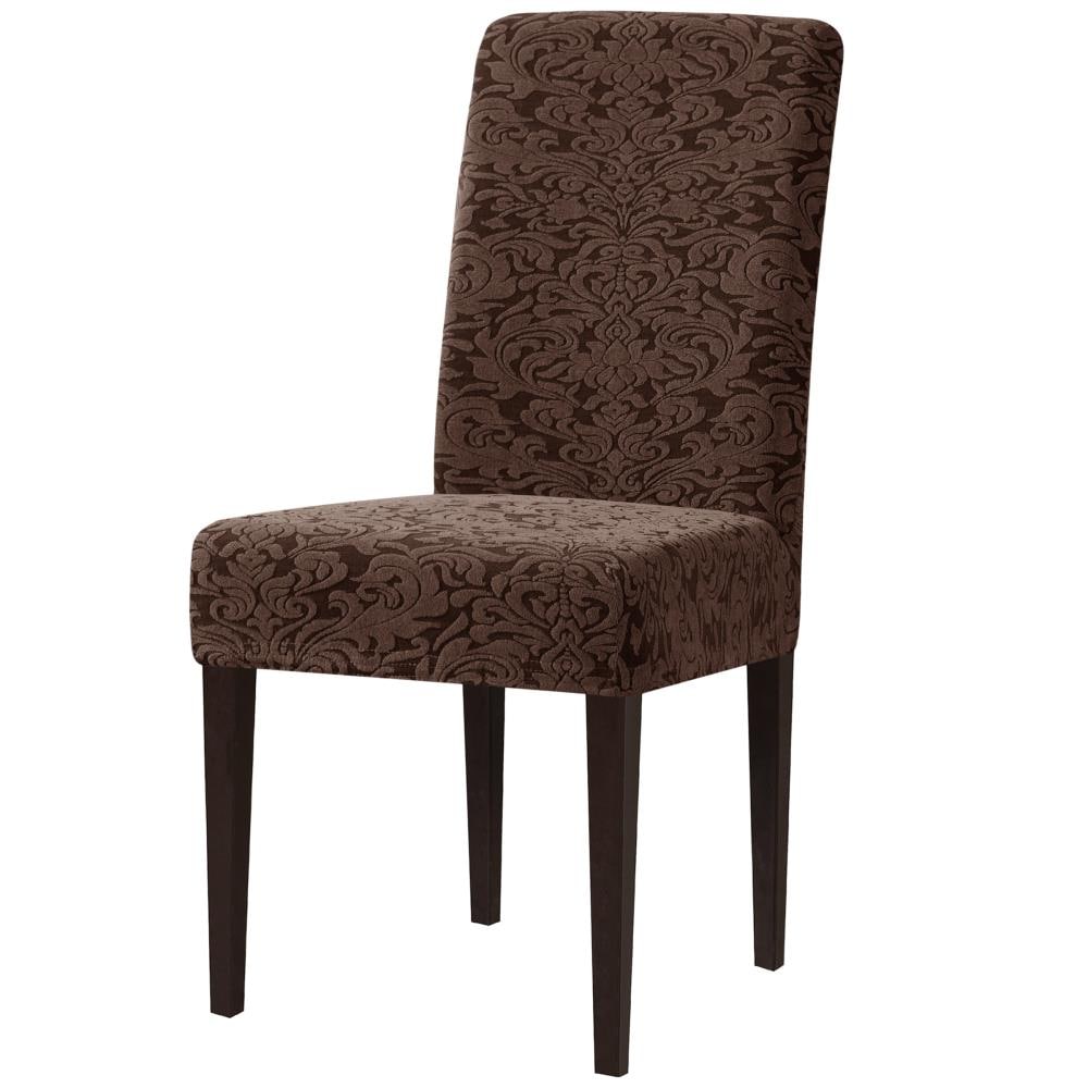 Subrtex SBTDTHYZT002CH02 Damask printed Chocolate Jacquard Dining Chair Slipcover 17-in W x 22-in H x 18-in D