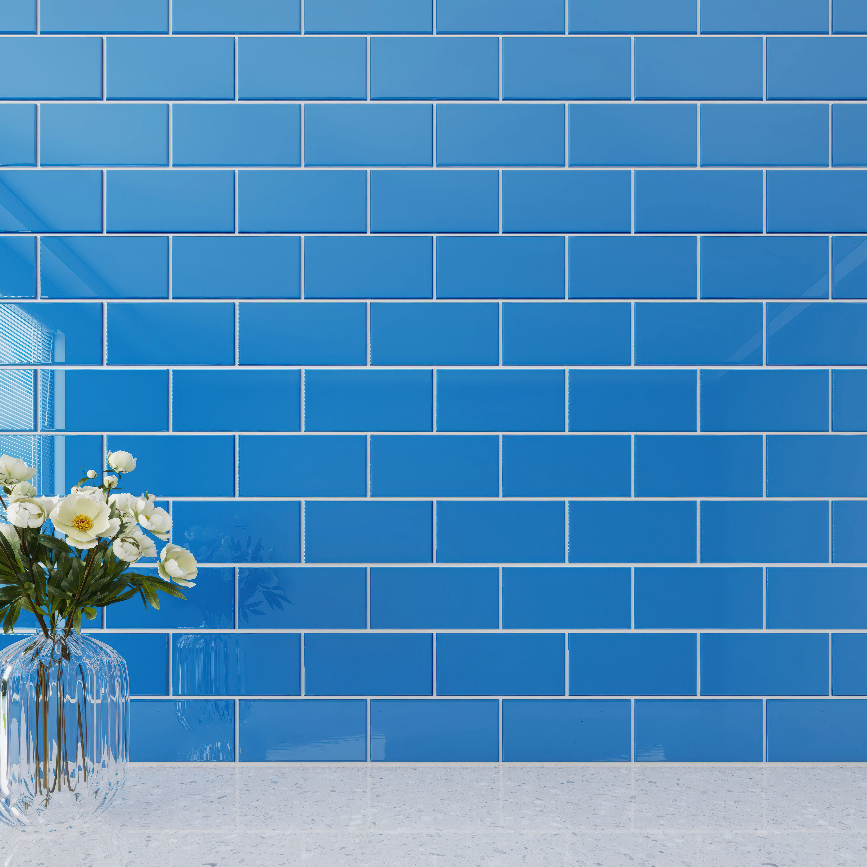 Giorbello G5924 Classic Premium Blue 3-in x 6-in Glossy Glass Subway Standard Wall Tile ( 5-sq ft Carton )