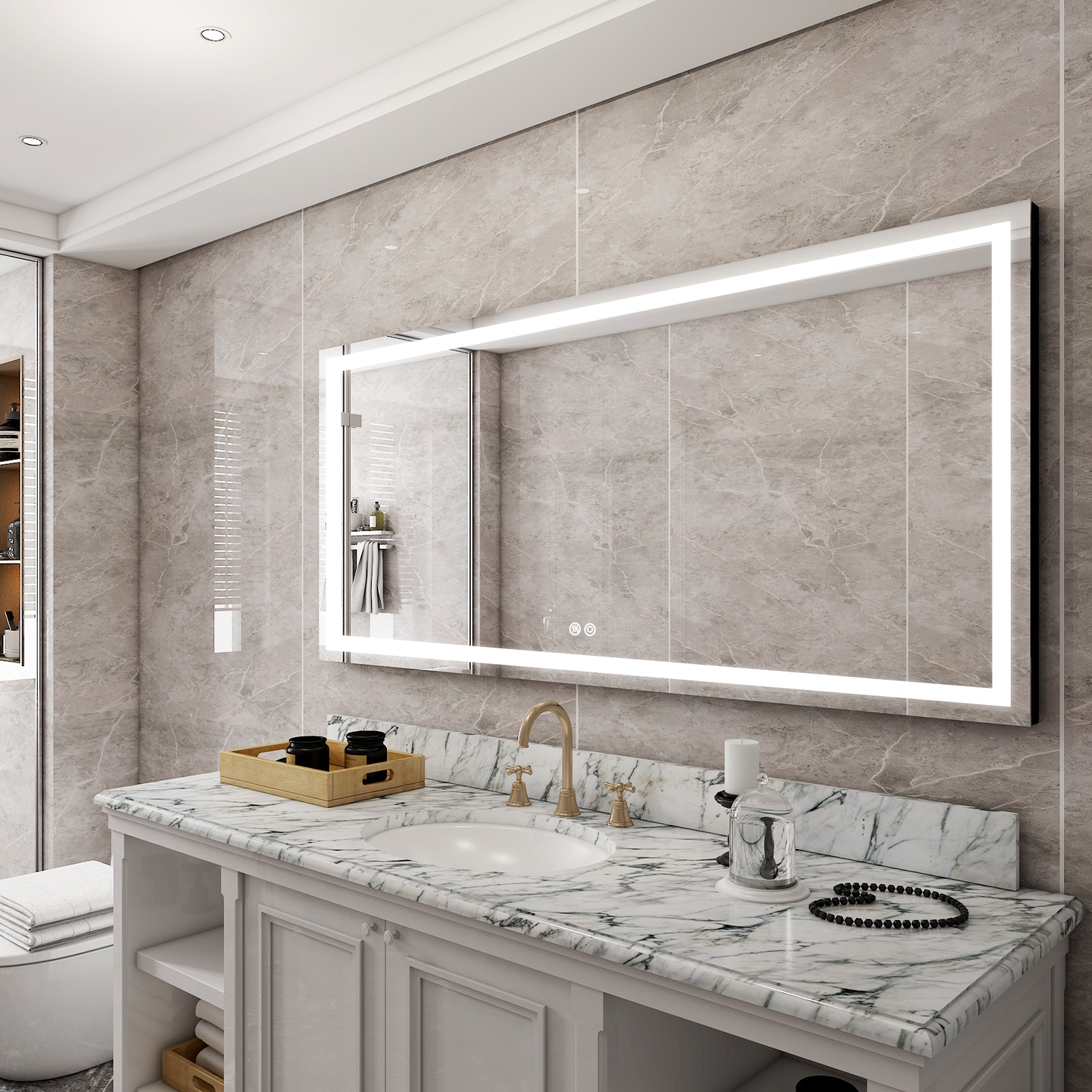 Front-Lighted LED Bathroom Vanity Mirror: 48 x 48 - Square