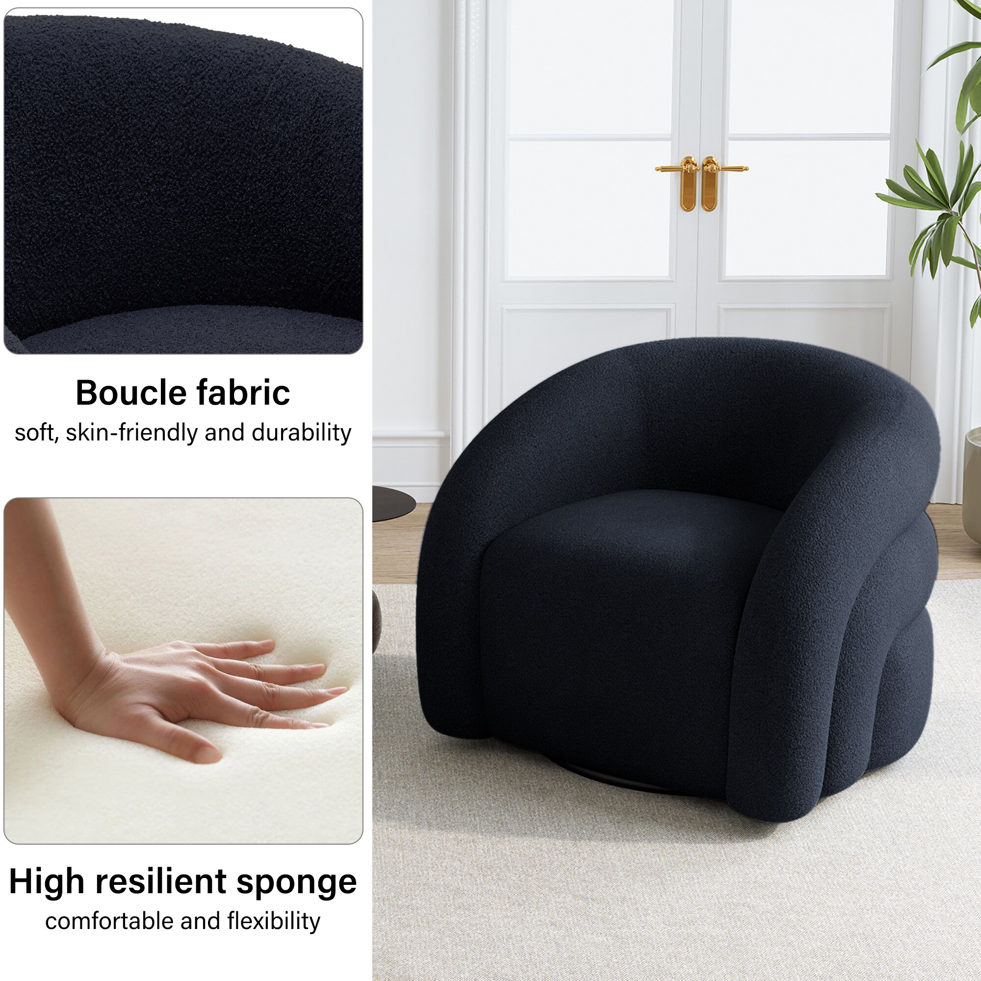 Dreamsidea Boucle Accent Chair - 360 Degree Swivel Chair with Solid ...