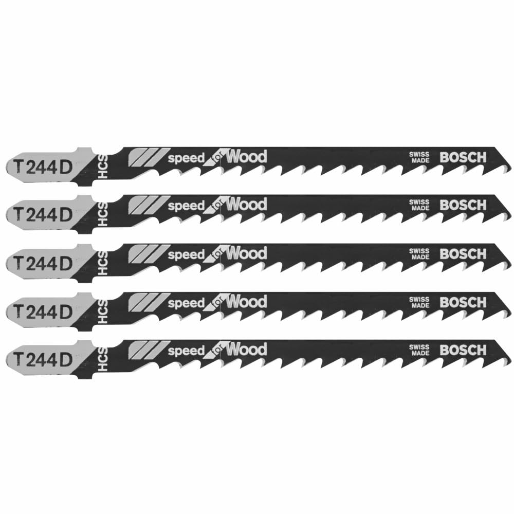 Bosch  T244D 5-Pack 4 in. T-Shank Jig Saw Blades 6 TPI High-Carbon Steel