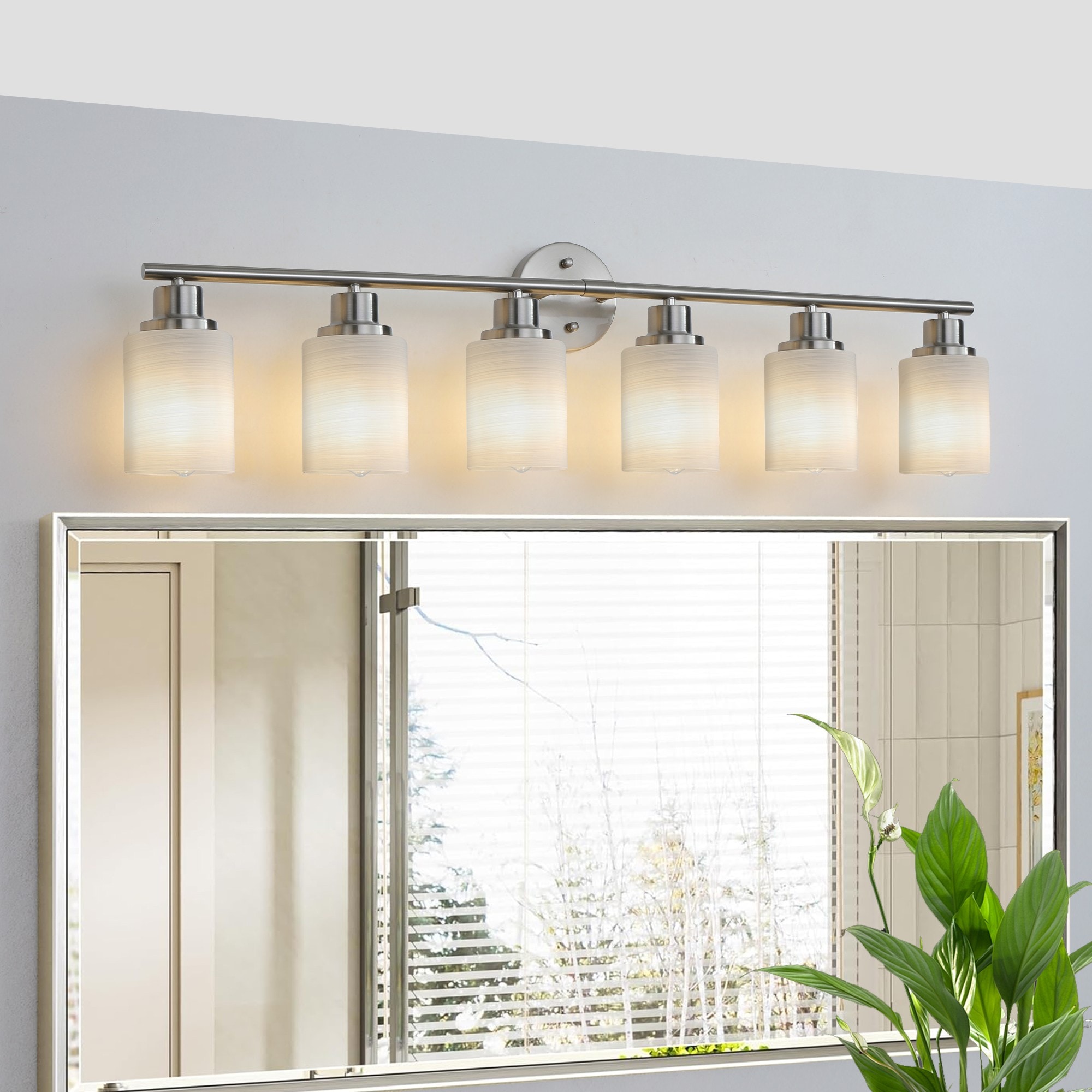 Cuschoice - 39 in. 6-Lights Chrome Vanity Light Wall Sconce with Frosted Glass Shades for Bathroo...